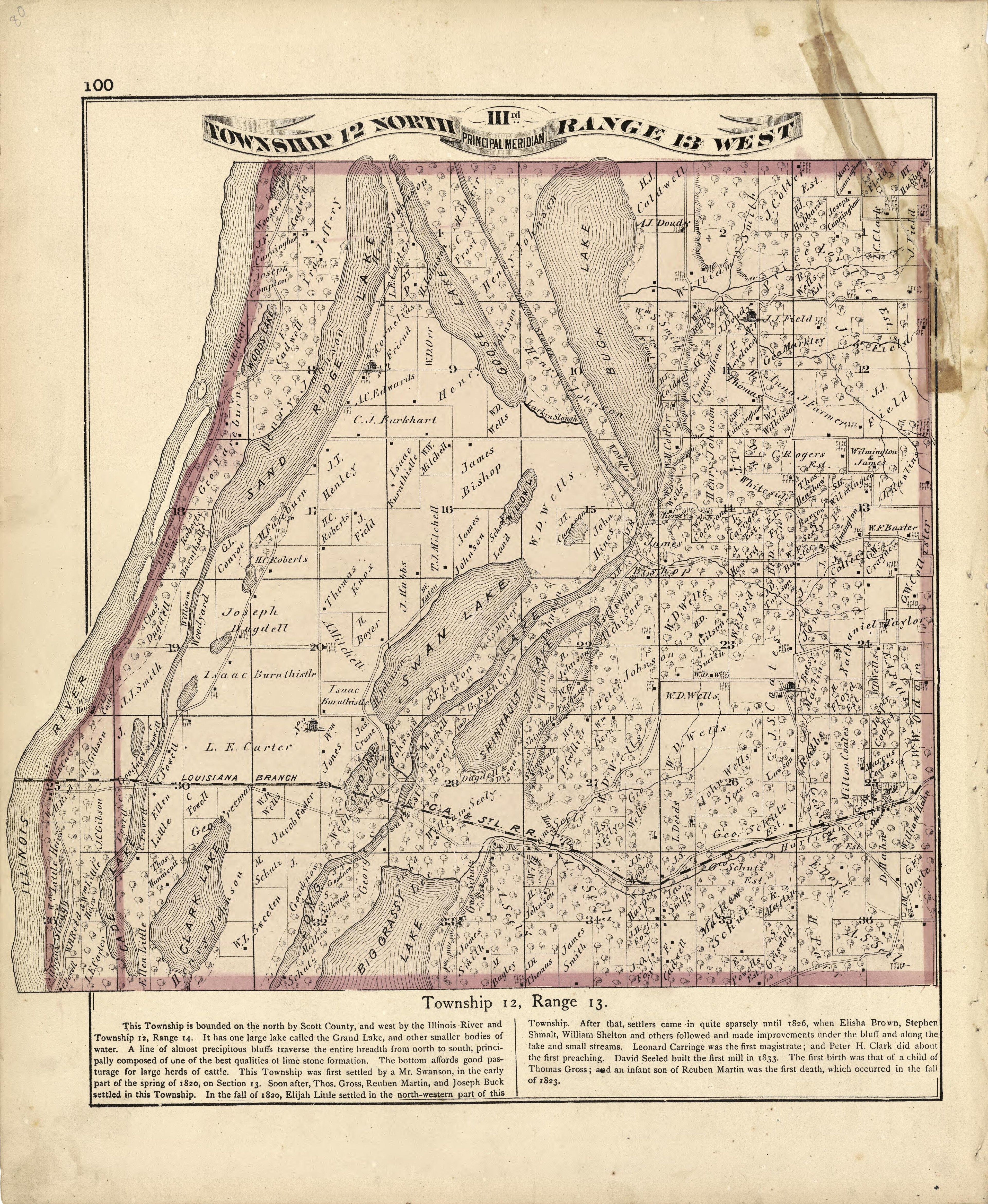 Township 12 North Range 13 W from Atlas Map of Greene County, Illinois 1873 by Relic Map Company