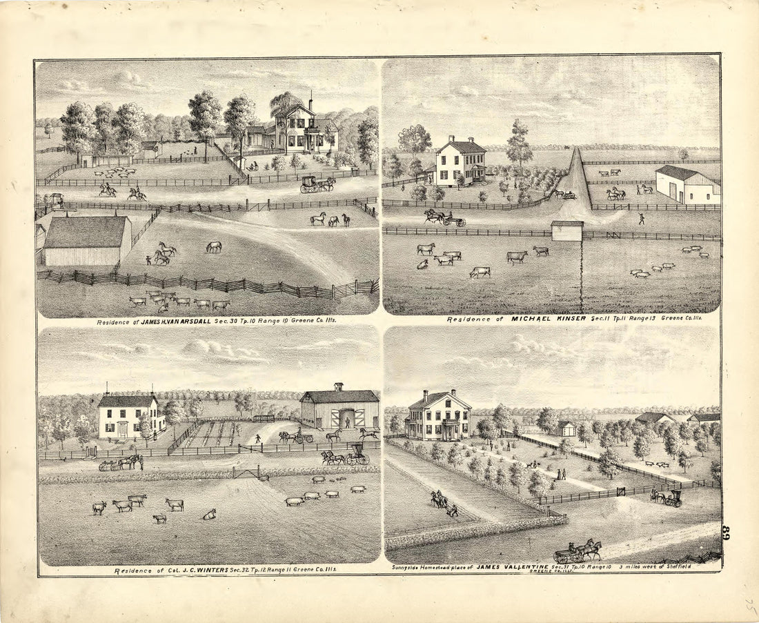 Illustrations of Residences from Atlas Map of Greene County, Illinois 1873 by Relic Map Company