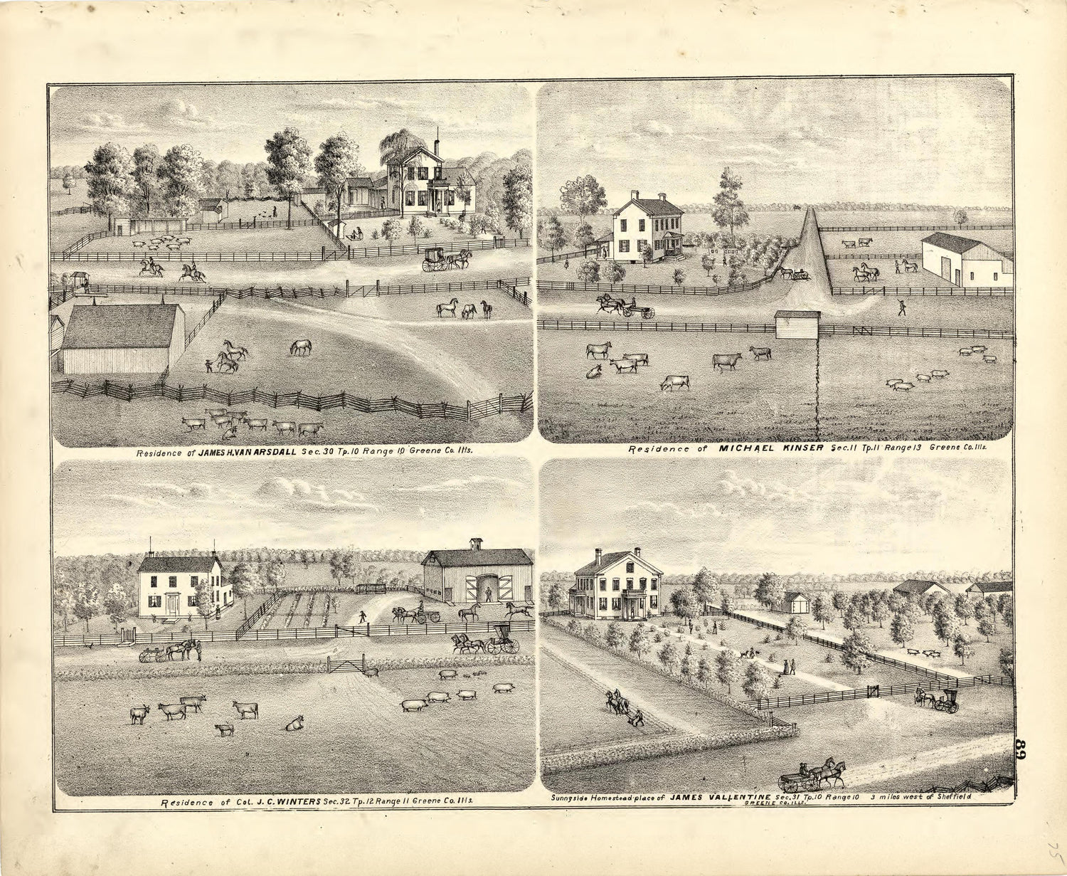 Illustrations of Residences from Atlas Map of Greene County, Illinois 1873 by Relic Map Company