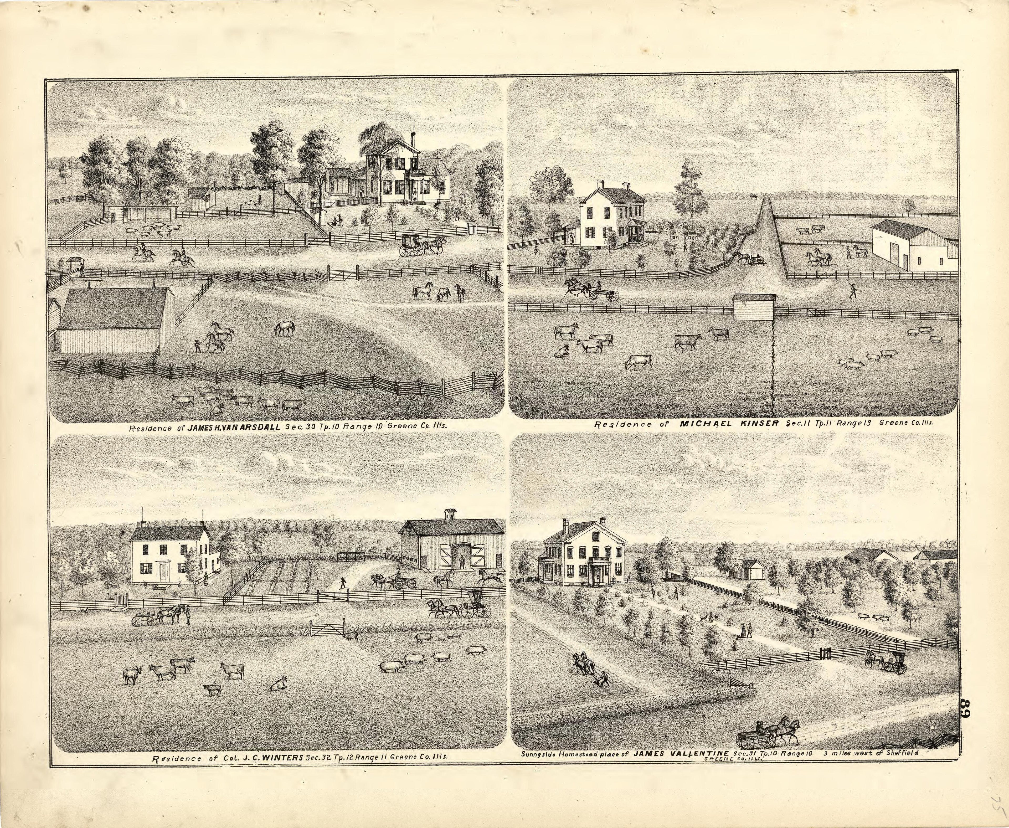 Illustrations of Residences from Atlas Map of Greene County, Illinois 1873 by Relic Map Company