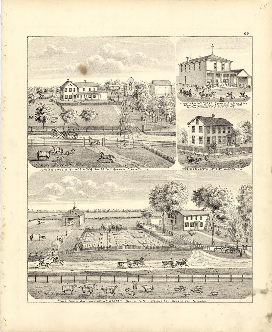 Illustrations of Residences from Atlas Map of Greene County, Illinois 1873 by Relic Map Company