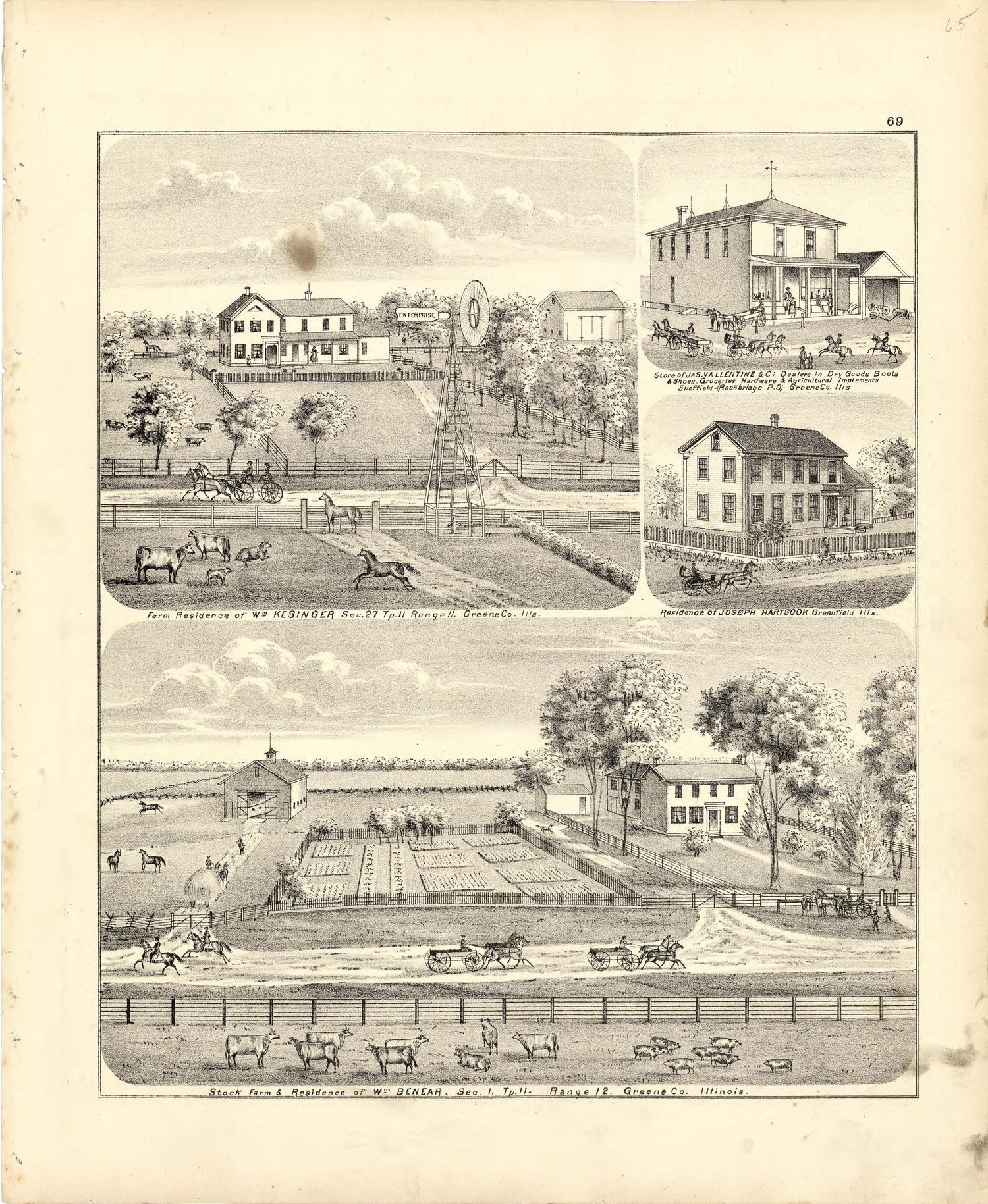 Illustrations of Residences from Atlas Map of Greene County, Illinois 1873 by Relic Map Company