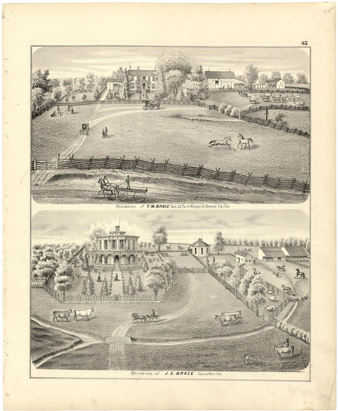 Illustrations of Residences from Atlas Map of Greene County, Illinois 1873 by Relic Map Company