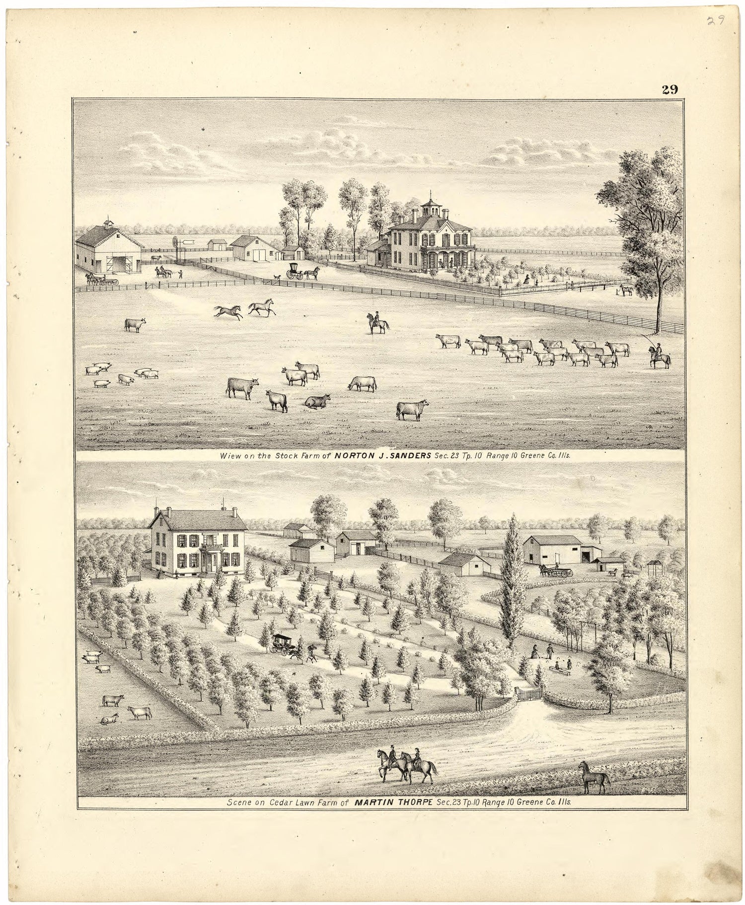 Illustrations of Residences from Atlas Map of Greene County, Illinois 1873 by Relic Map Company