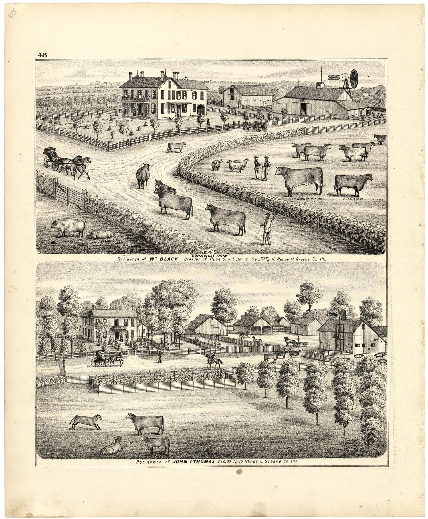 Illustrations of Residences from Atlas Map of Greene County, Illinois 1873 by Relic Map Company
