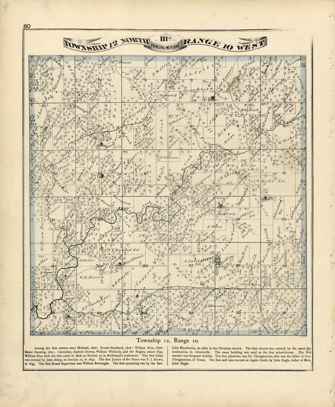 Township 12 North Range 10 W from Atlas Map of Greene County, Illinois 1873 by Relic Map Company