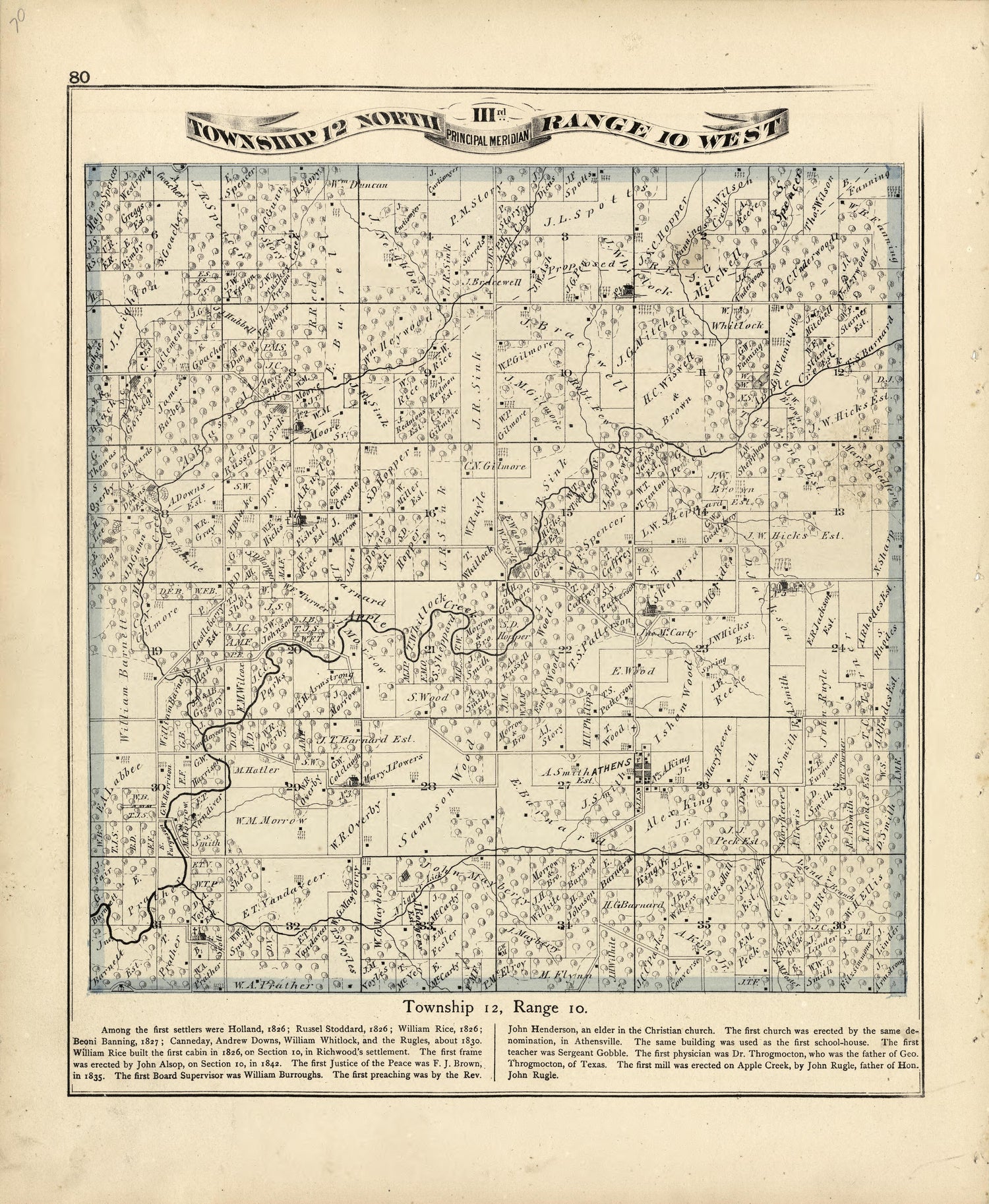 Township 12 North Range 10 W from Atlas Map of Greene County, Illinois 1873 by Relic Map Company