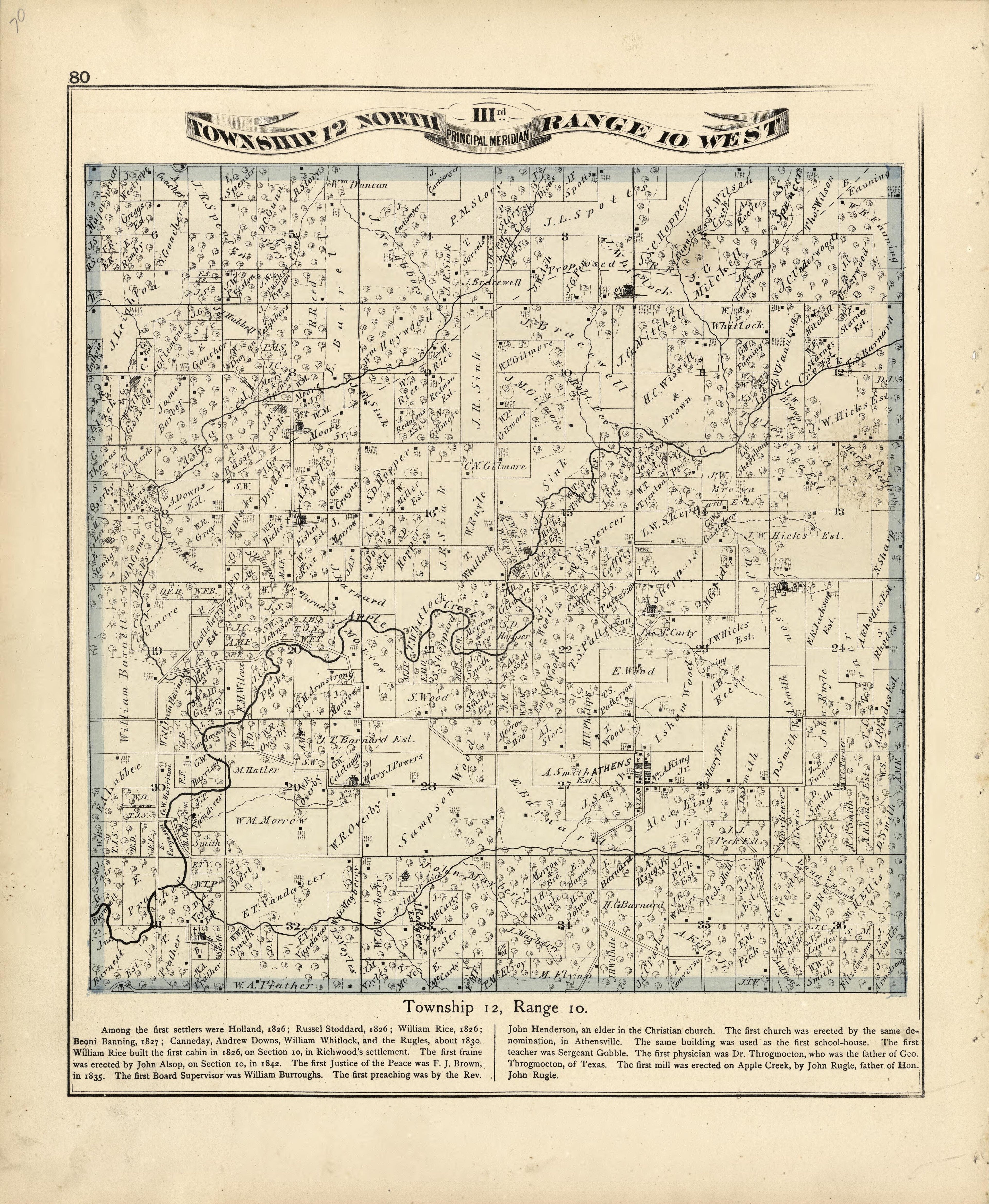 Township 12 North Range 10 W from Atlas Map of Greene County, Illinois 1873 by Relic Map Company