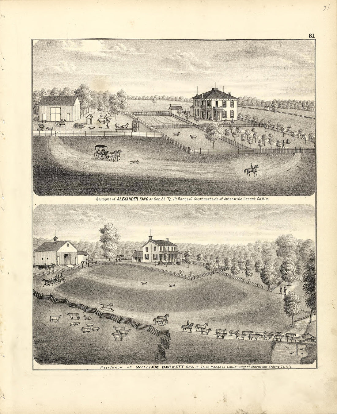 Illustrations of Residences from Atlas Map of Greene County, Illinois 1873 by Relic Map Company