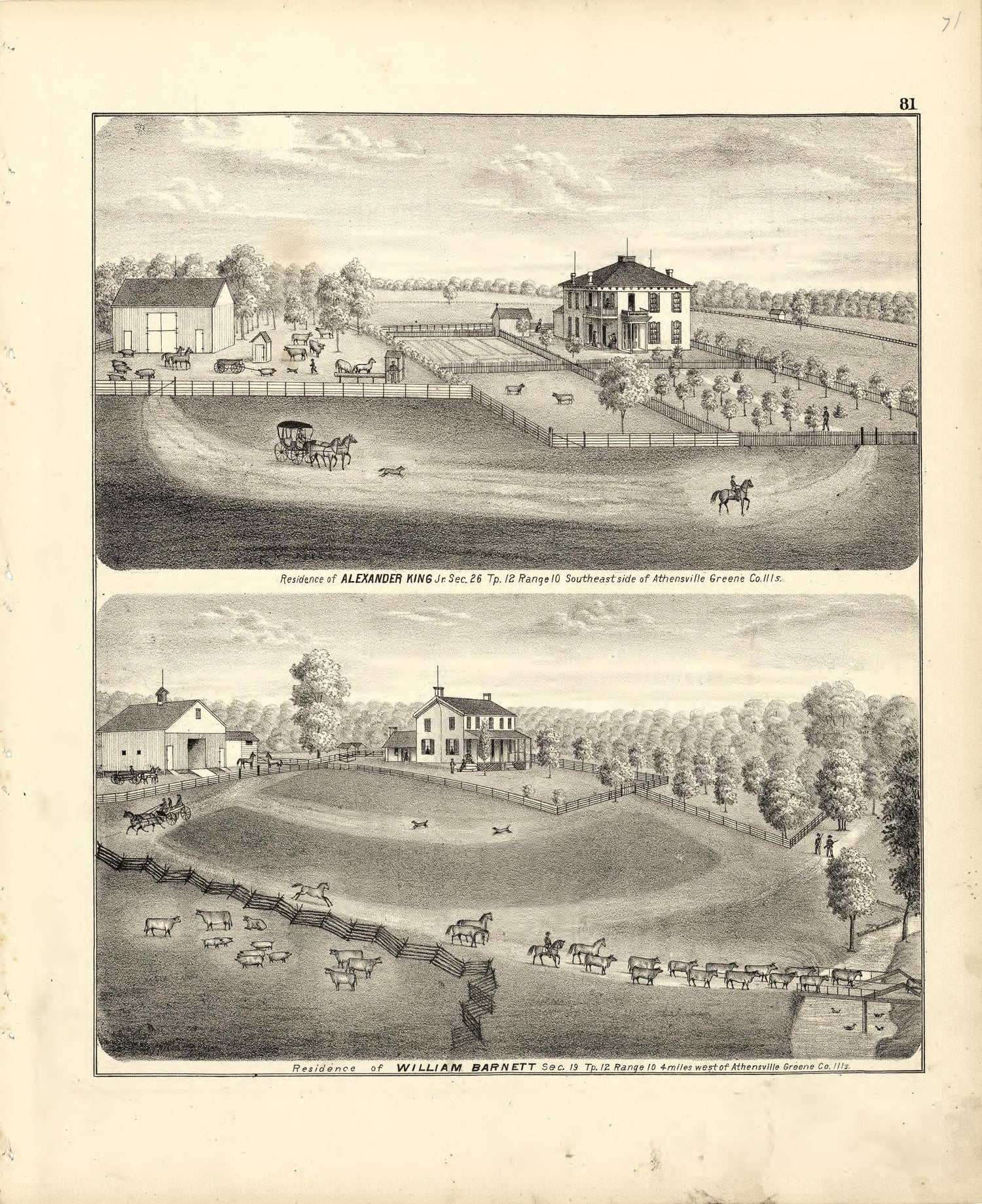 Illustrations of Residences from Atlas Map of Greene County, Illinois 1873 by Relic Map Company