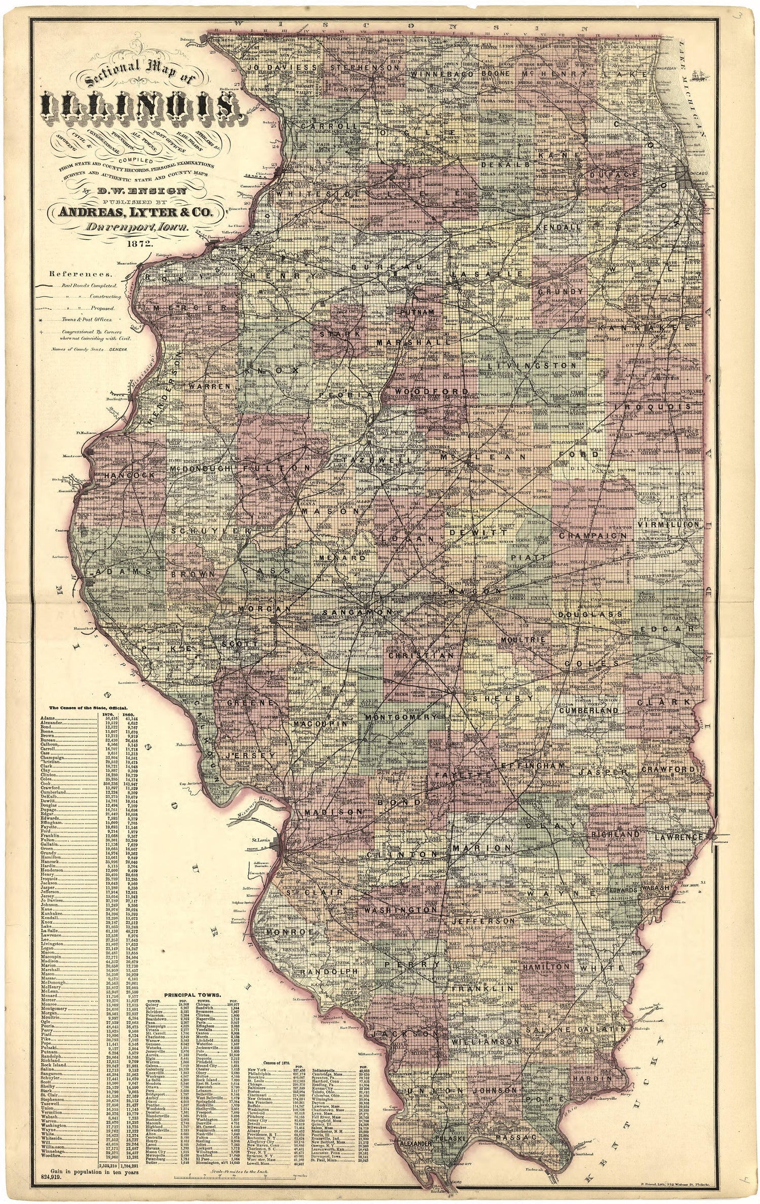 Sectional Map of Illinois from Atlas Map of Greene County, Illinois 1873 by Relic Map Company