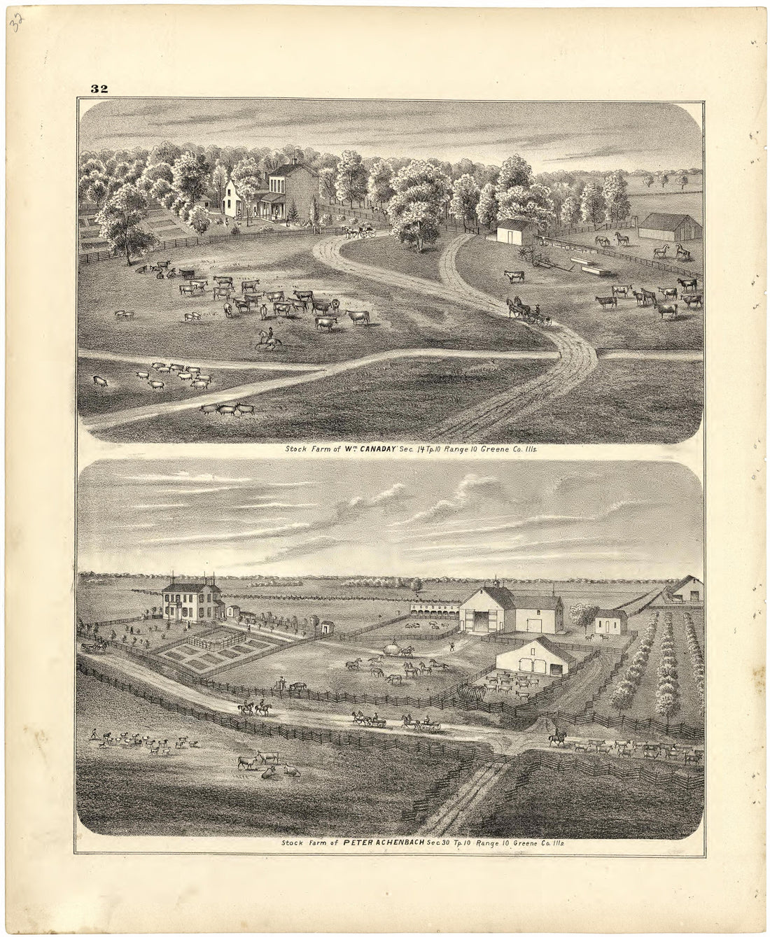 Illustrations of Residences from Atlas Map of Greene County, Illinois 1873 by Relic Map Company