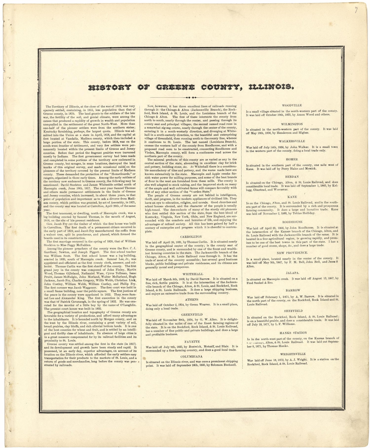History of Greene County, Illinois from Atlas Map of Greene County, Illinois 1873 by Relic Map Company