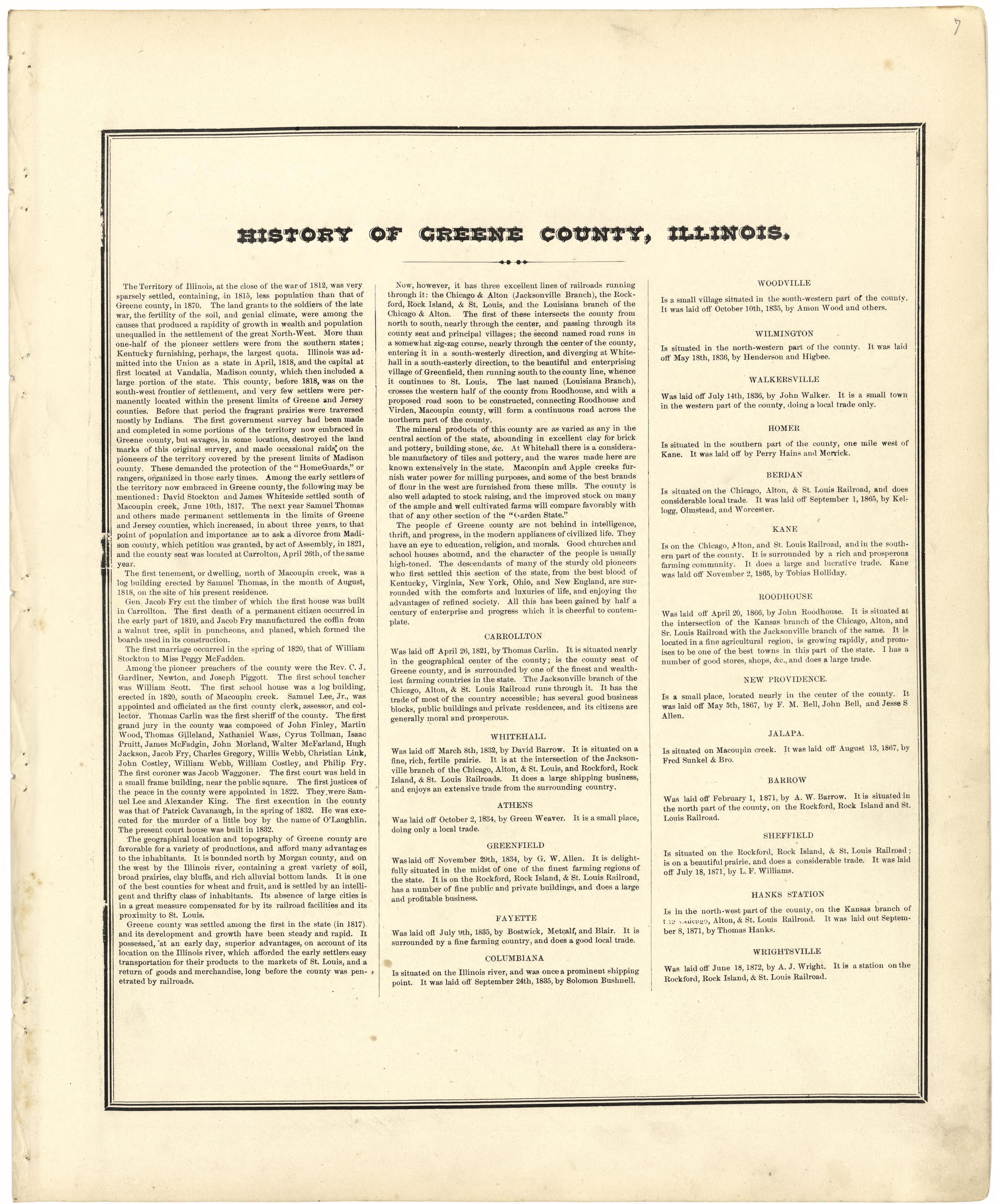 History of Greene County, Illinois from Atlas Map of Greene County, Illinois 1873 by Relic Map Company