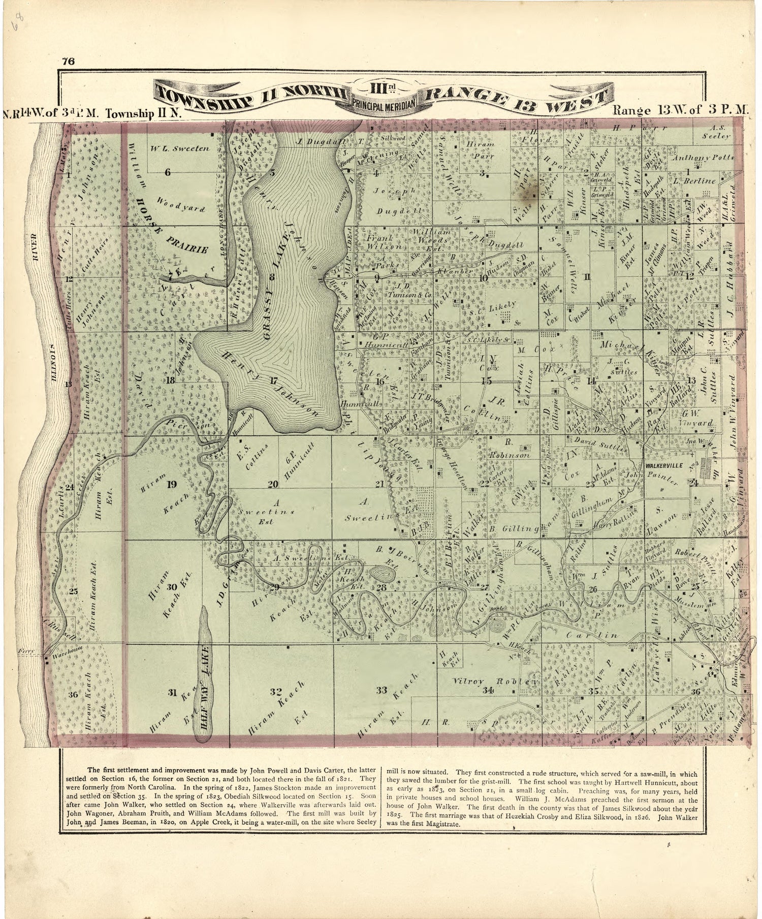 Township 11 North Range 13 W from Atlas Map of Greene County, Illinois 1873 by Relic Map Company