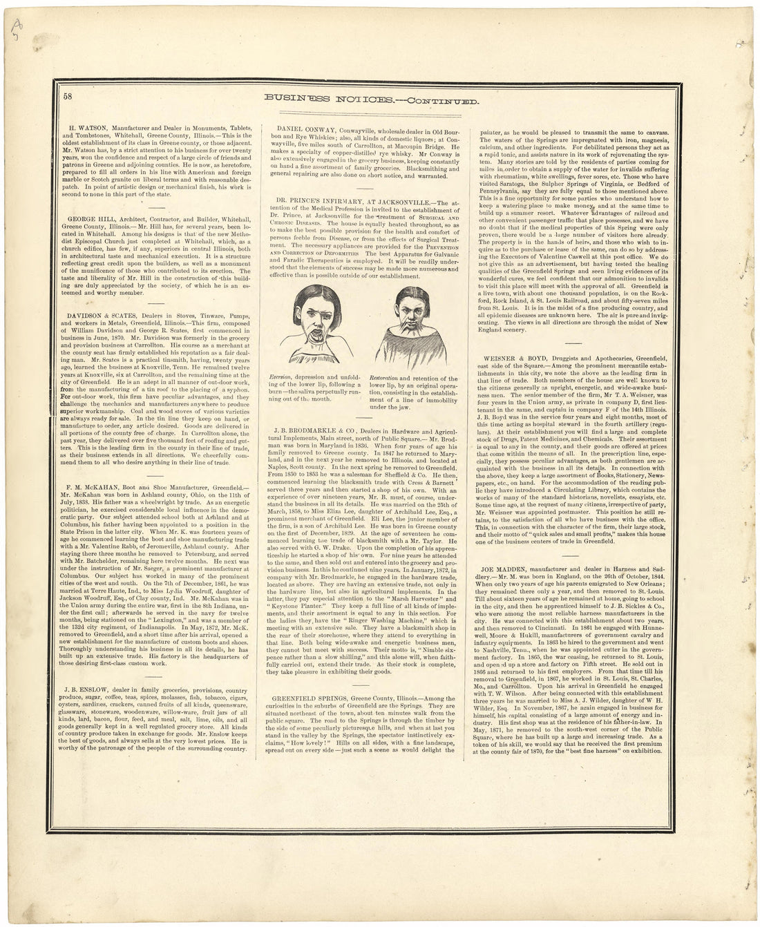Business Notices -- Continued from Atlas Map of Greene County, Illinois 1873 by Relic Map Company