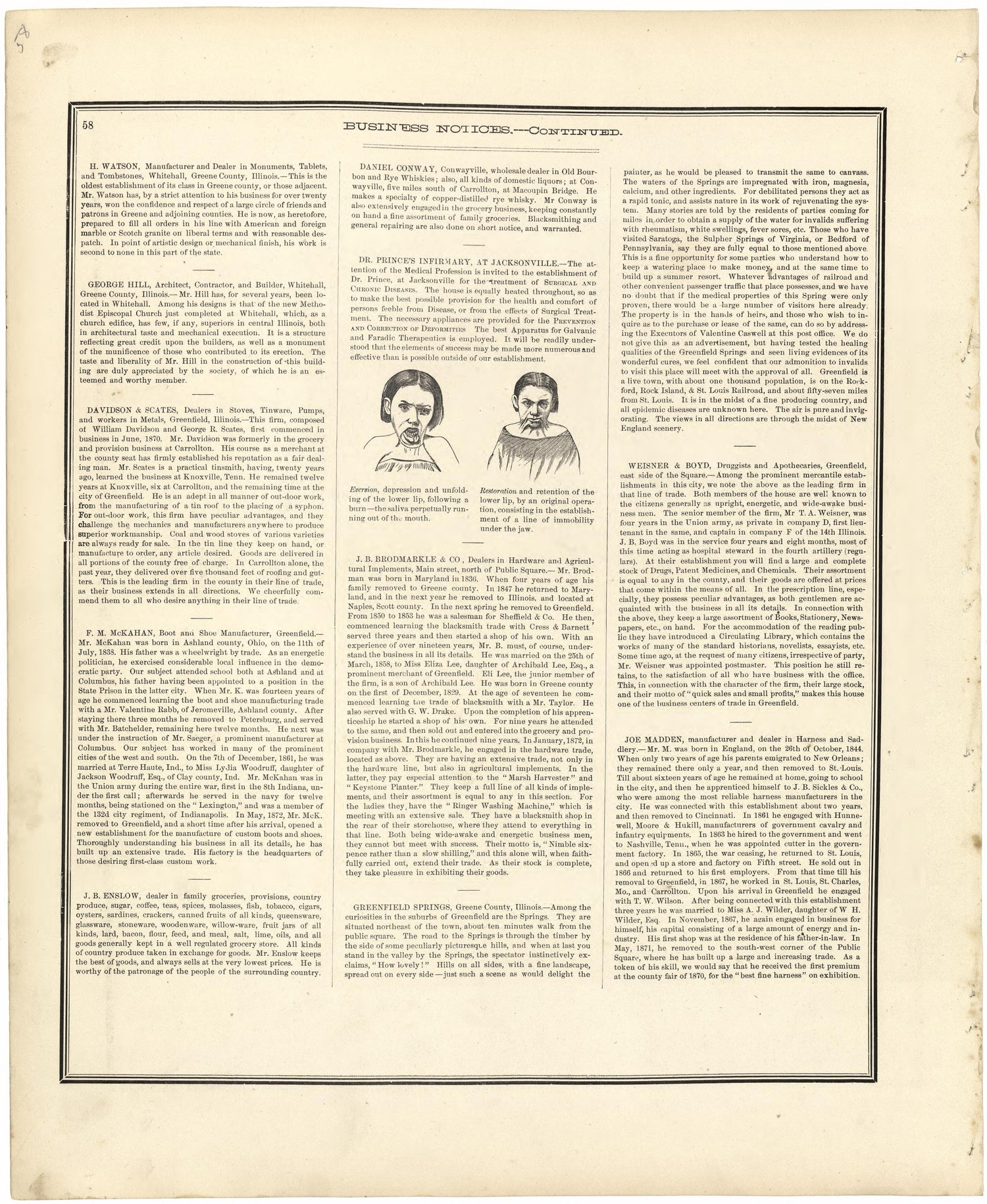 Business Notices -- Continued from Atlas Map of Greene County, Illinois 1873 by Relic Map Company