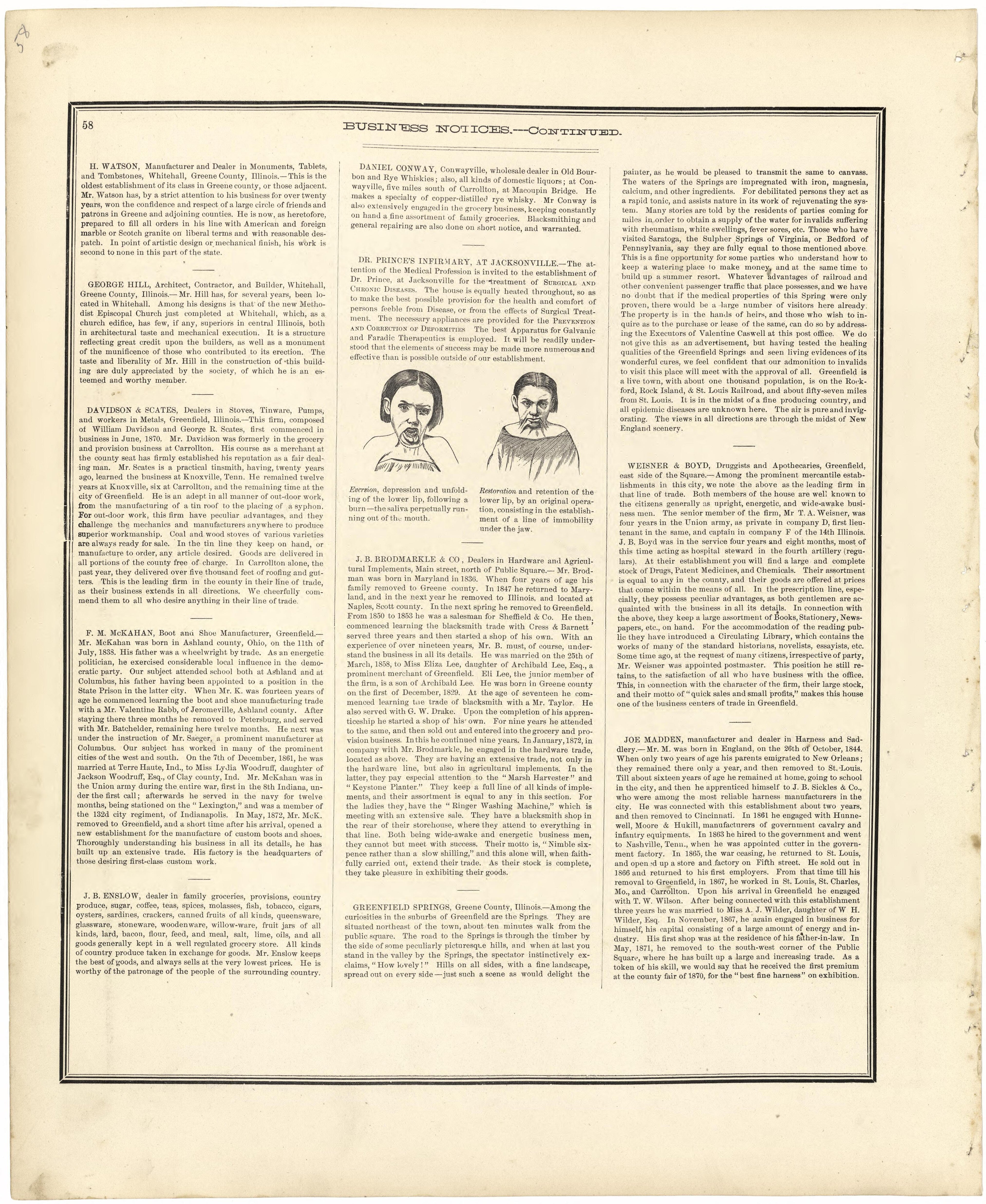 Business Notices -- Continued from Atlas Map of Greene County, Illinois 1873 by Relic Map Company