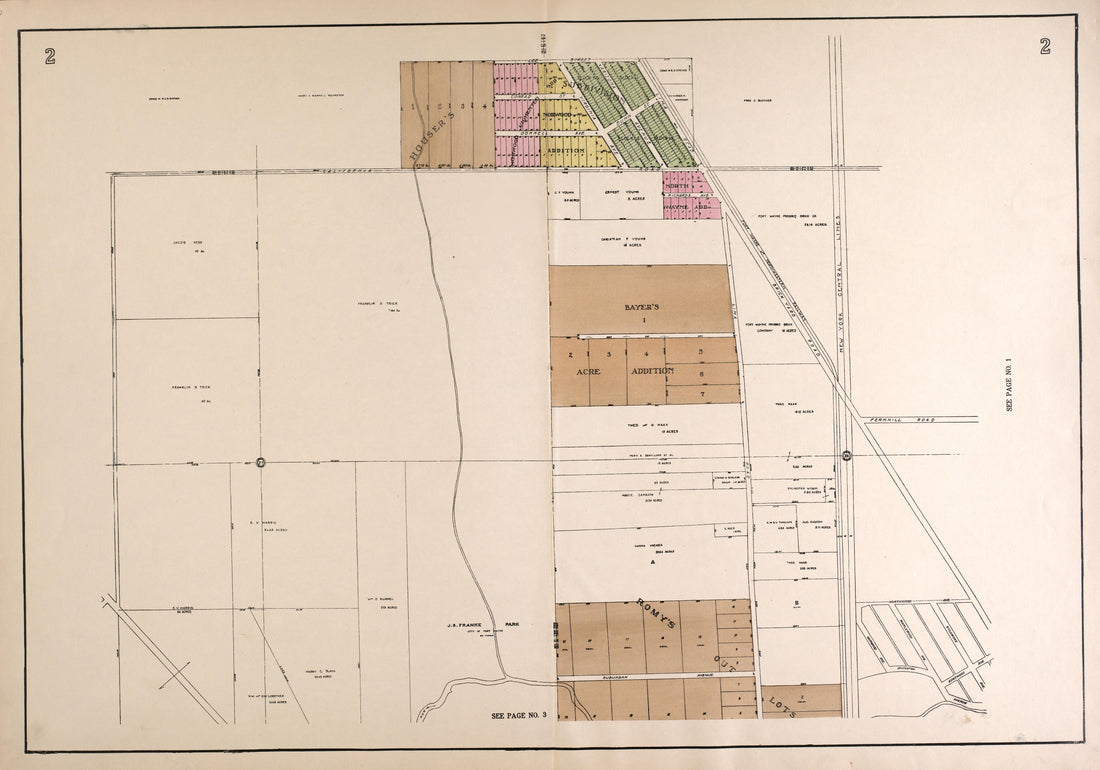 Outline Map--continued from Atlas of Fort Wayne, Allen County, Indiana 1924 by Relic Map Company