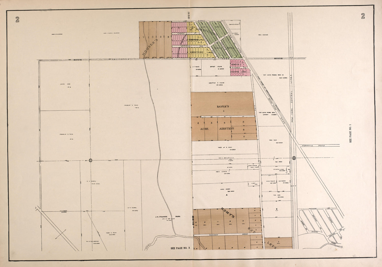Outline Map--continued from Atlas of Fort Wayne, Allen County, Indiana 1924 by Relic Map Company