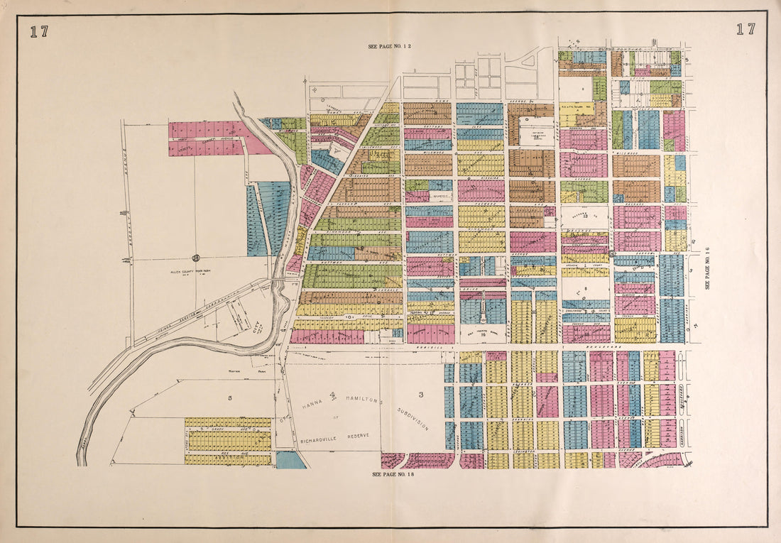 Outline Map--continued from Atlas of Fort Wayne, Allen County, Indiana 1924 by Relic Map Company