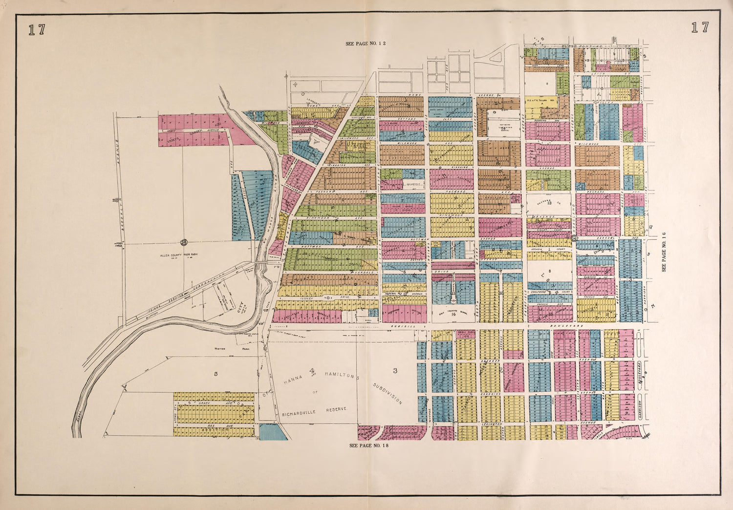 Outline Map--continued from Atlas of Fort Wayne, Allen County, Indiana 1924 by Relic Map Company