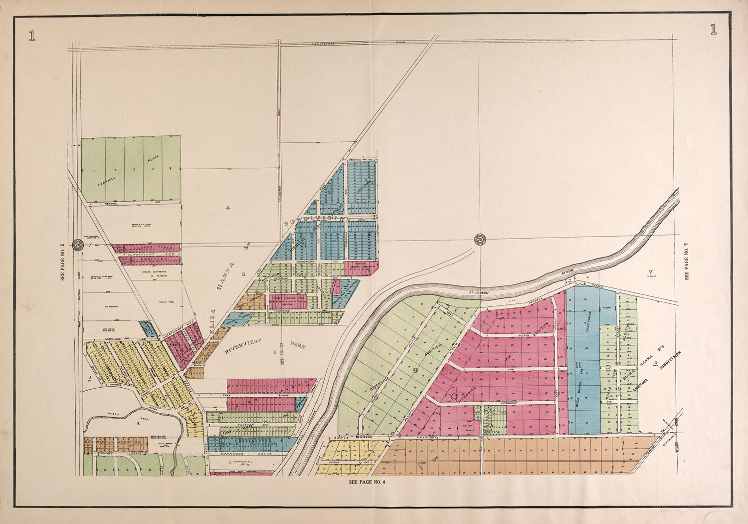 Outline Map from Atlas of Fort Wayne, Allen County, Indiana 1924 by Relic Map Company