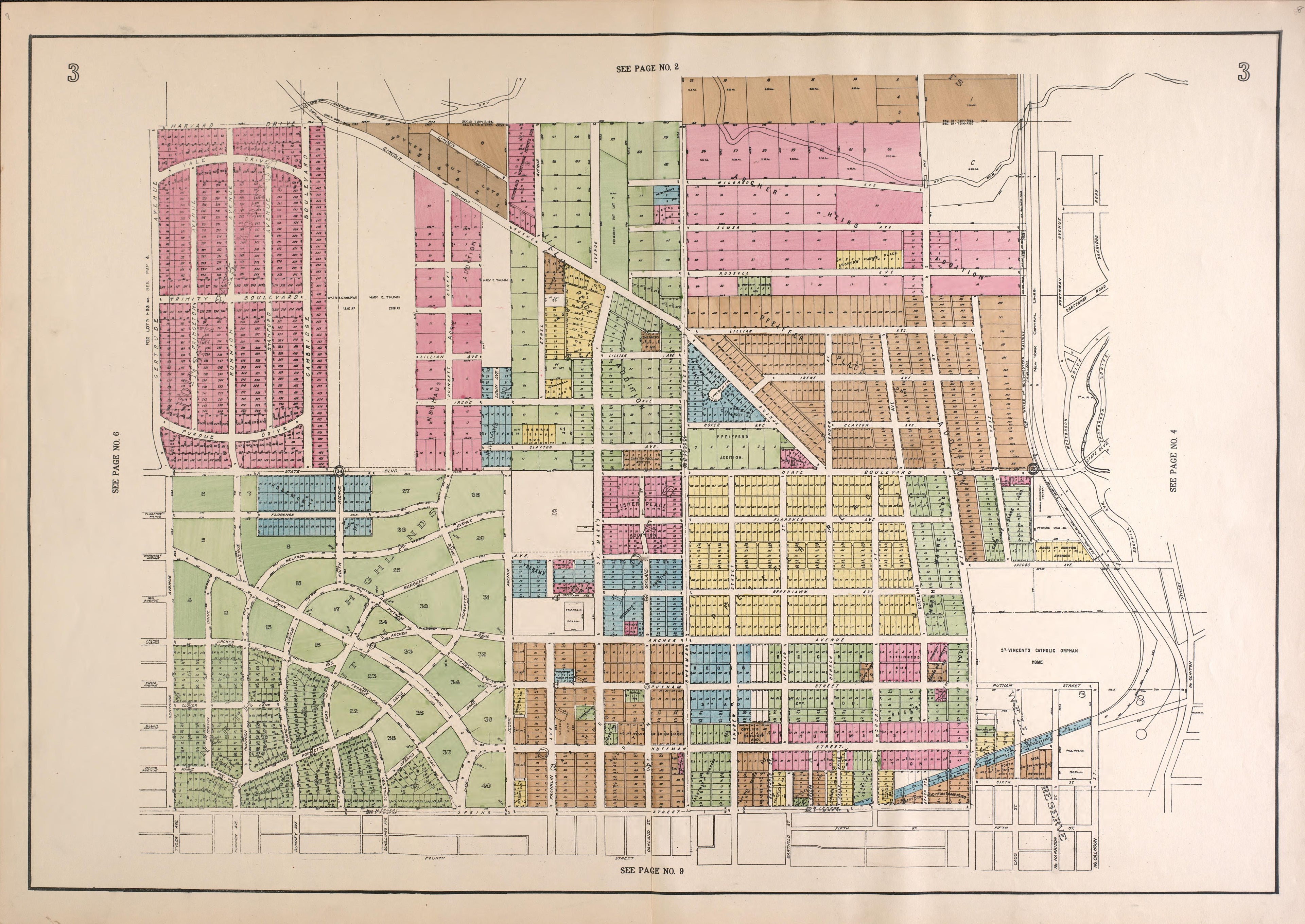 Outline Map--continued from Atlas of Fort Wayne, Allen County, Indiana 1924 by Relic Map Company