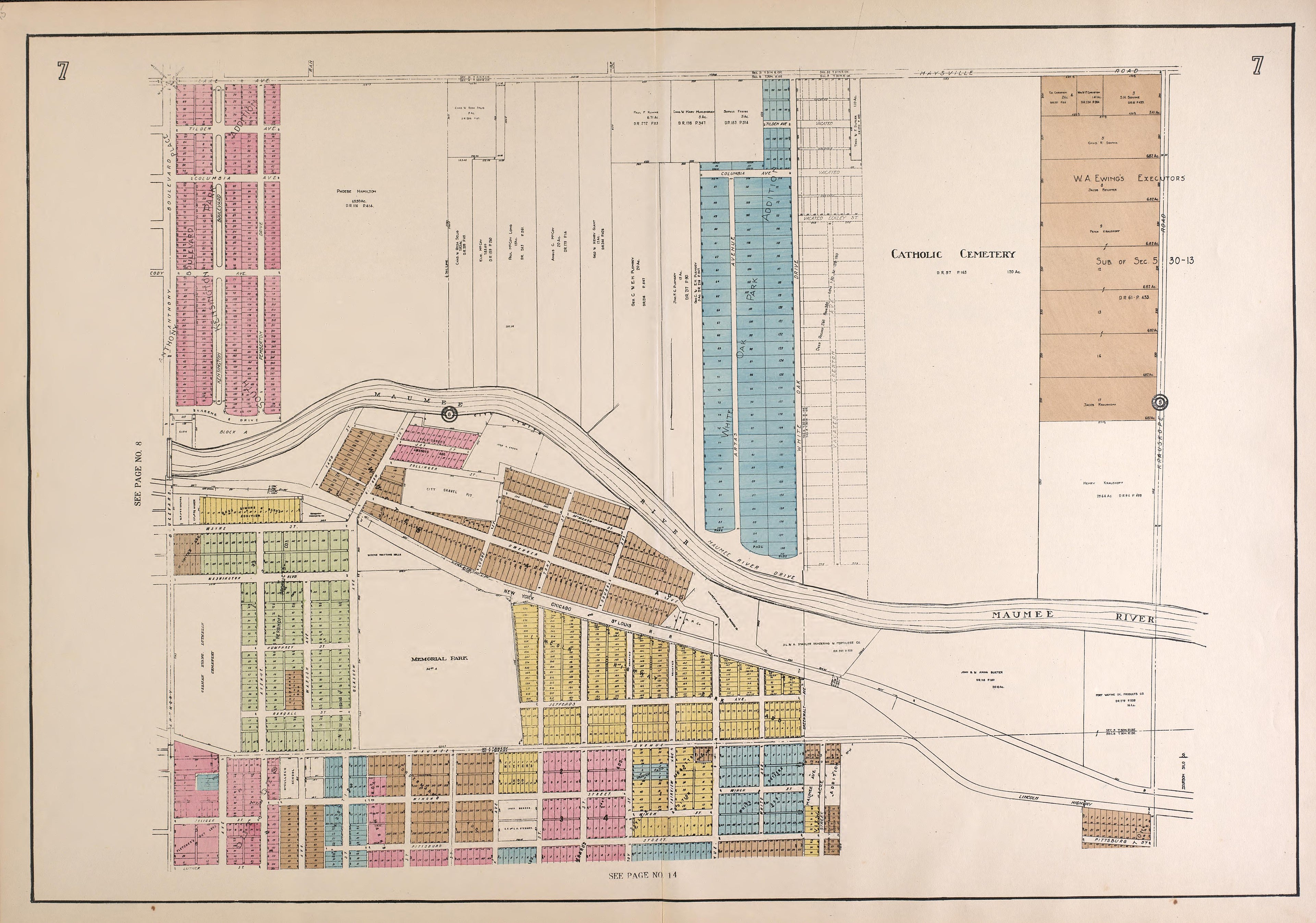 Outline Map--continued from Atlas of Fort Wayne, Allen County, Indiana 1924 by Relic Map Company