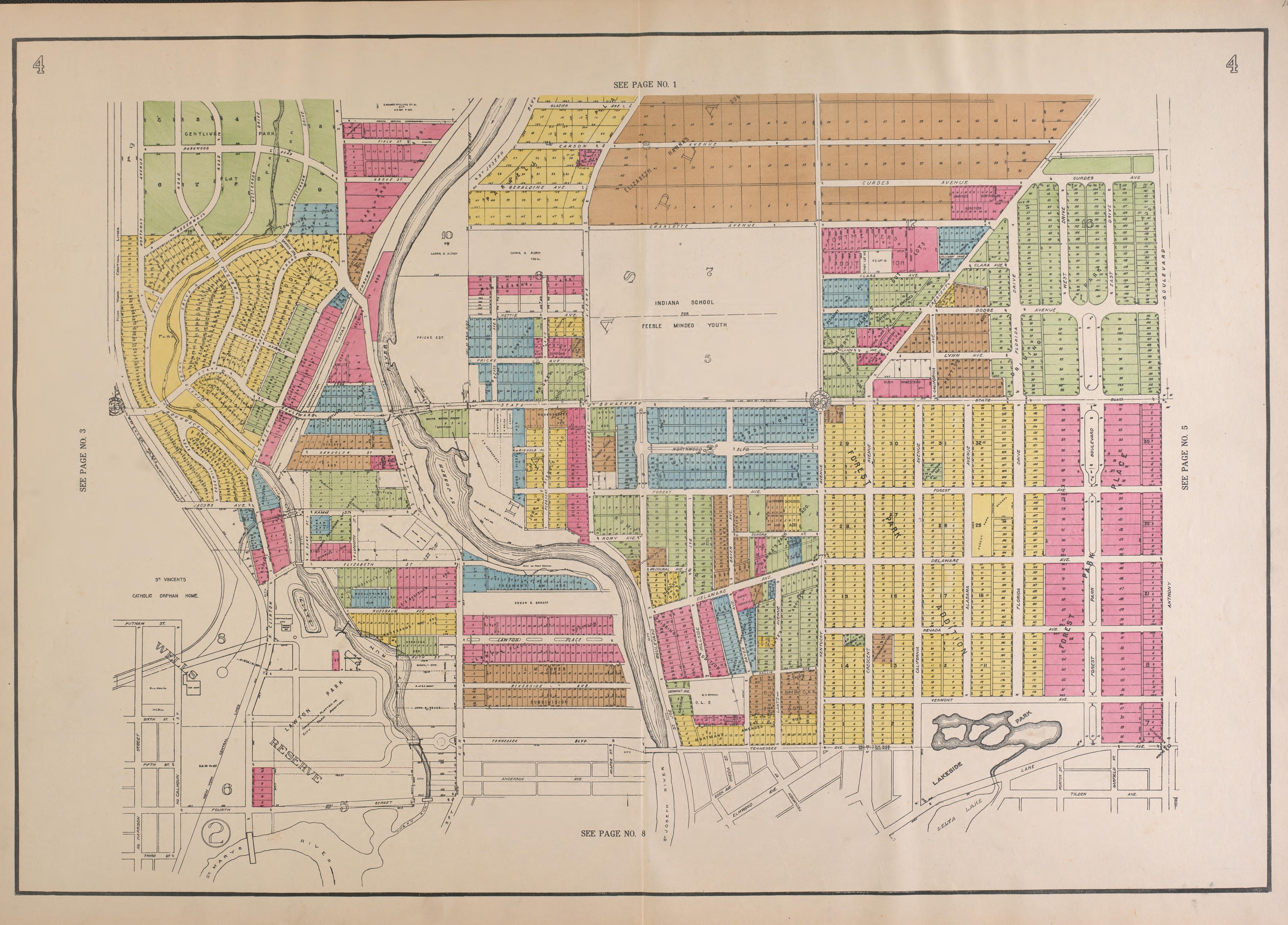 Outline Map--continued from Atlas of Fort Wayne, Allen County, Indiana 1924 by Relic Map Company