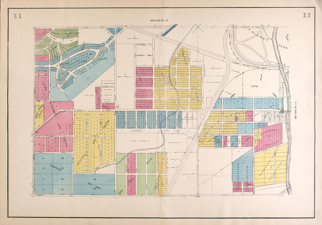 Outline Map--continued from Atlas of Fort Wayne, Allen County, Indiana 1924 by Relic Map Company