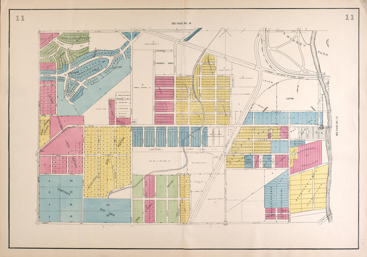 Outline Map--continued from Atlas of Fort Wayne, Allen County, Indiana 1924 by Relic Map Company