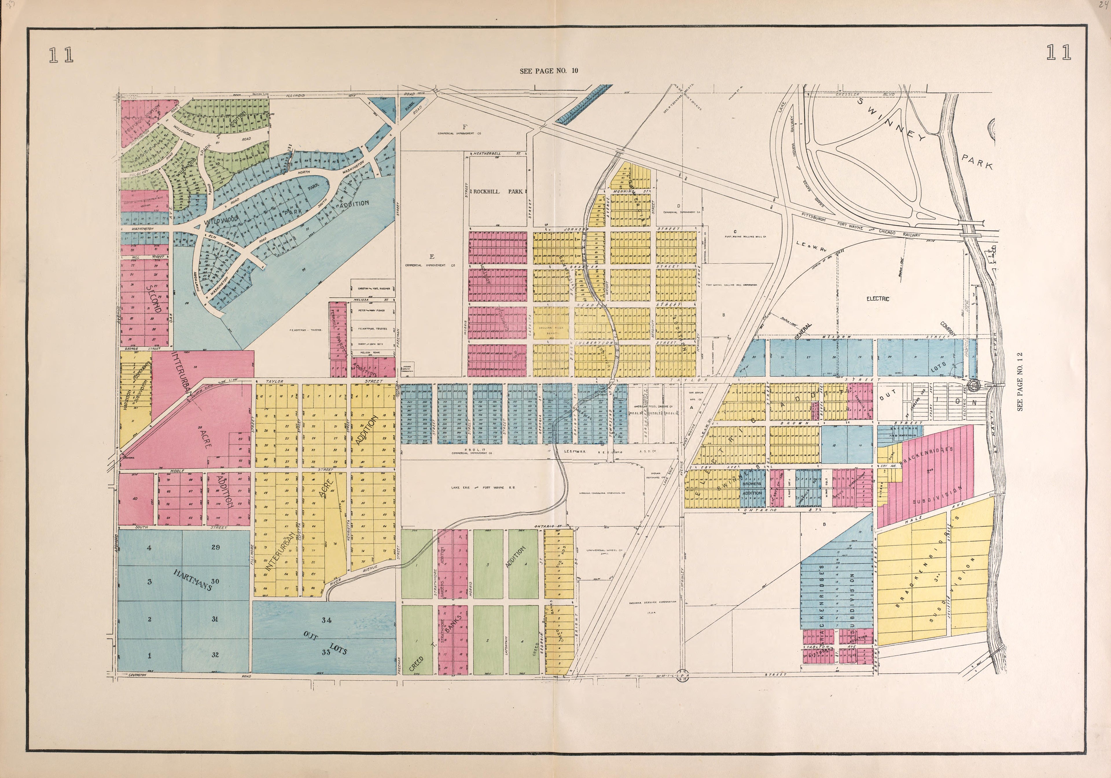 Outline Map--continued from Atlas of Fort Wayne, Allen County, Indiana 1924 by Relic Map Company