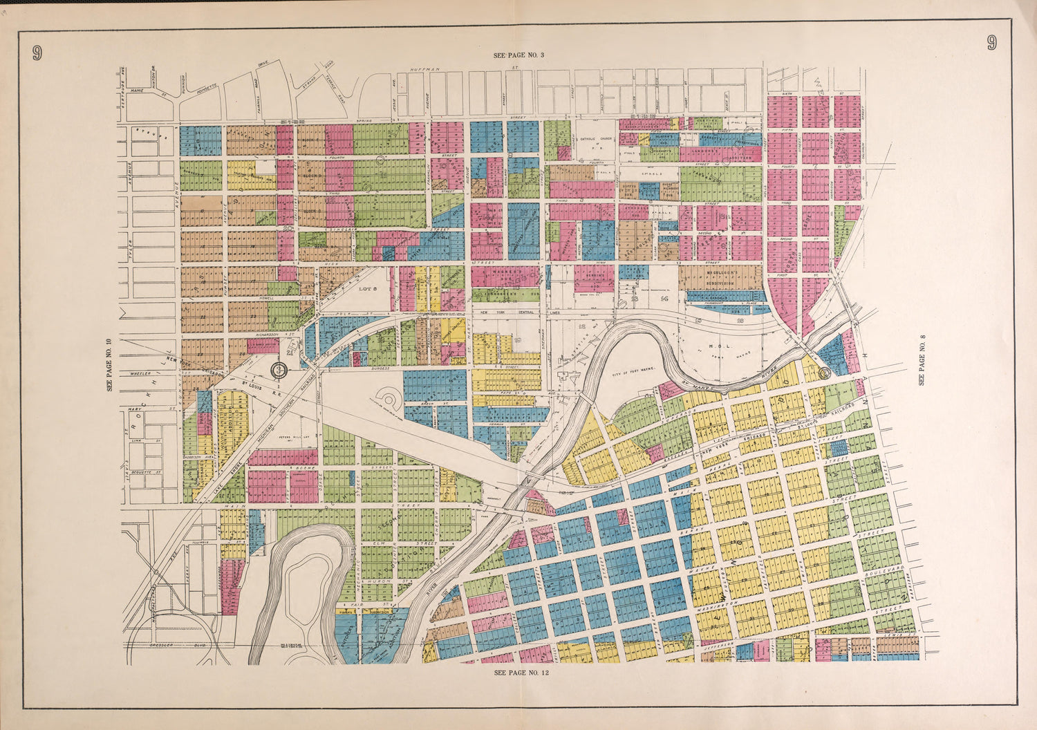 Outline Map--continued from Atlas of Fort Wayne, Allen County, Indiana 1924 by Relic Map Company