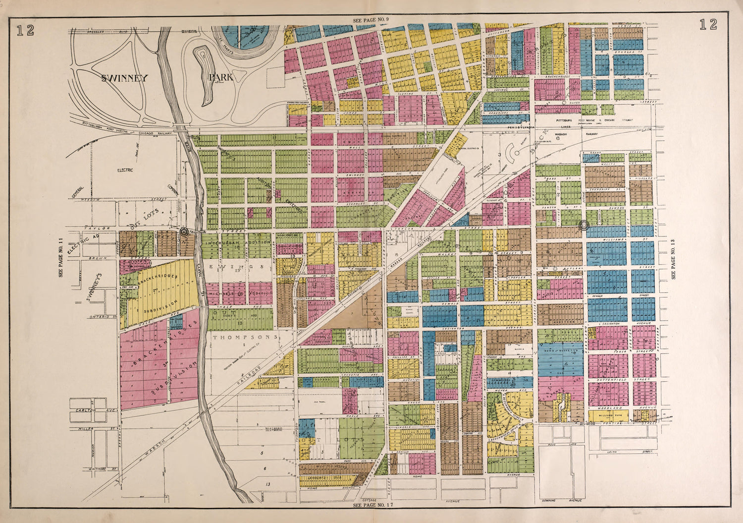 Outline Map--continued from Atlas of Fort Wayne, Allen County, Indiana 1924 by Relic Map Company