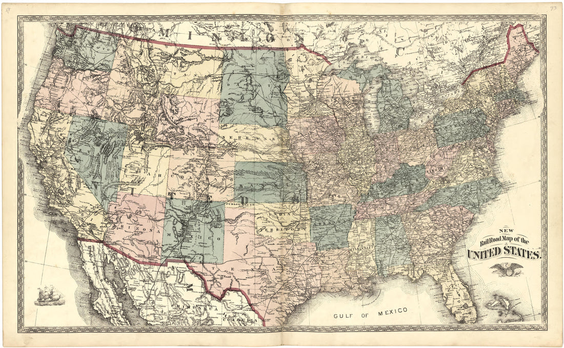 New Railroad Map of the United States from Atlas of Bartholomew County, Indiana : to Which Are Added Various General Maps, History, Statistics, Illustrations, &amp; C. &amp; C. &amp; C 1879 by Relic Map Company