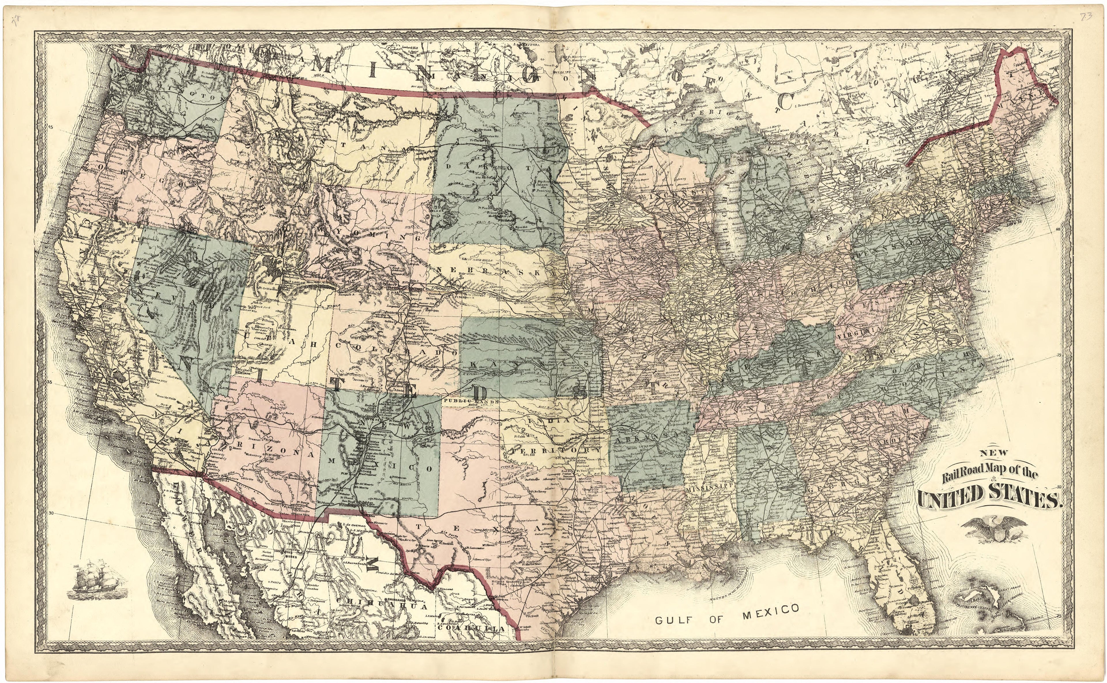 New Railroad Map of the United States from Atlas of Bartholomew County, Indiana : to Which Are Added Various General Maps, History, Statistics, Illustrations, &amp; C. &amp; C. &amp; C 1879 by Relic Map Company