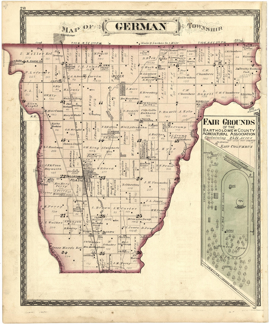 Map of German Township from Atlas of Bartholomew County, Indiana : to Which Are Added Various General Maps, History, Statistics, Illustrations, &amp; C. &amp; C. &amp; C 1879 by Relic Map Company