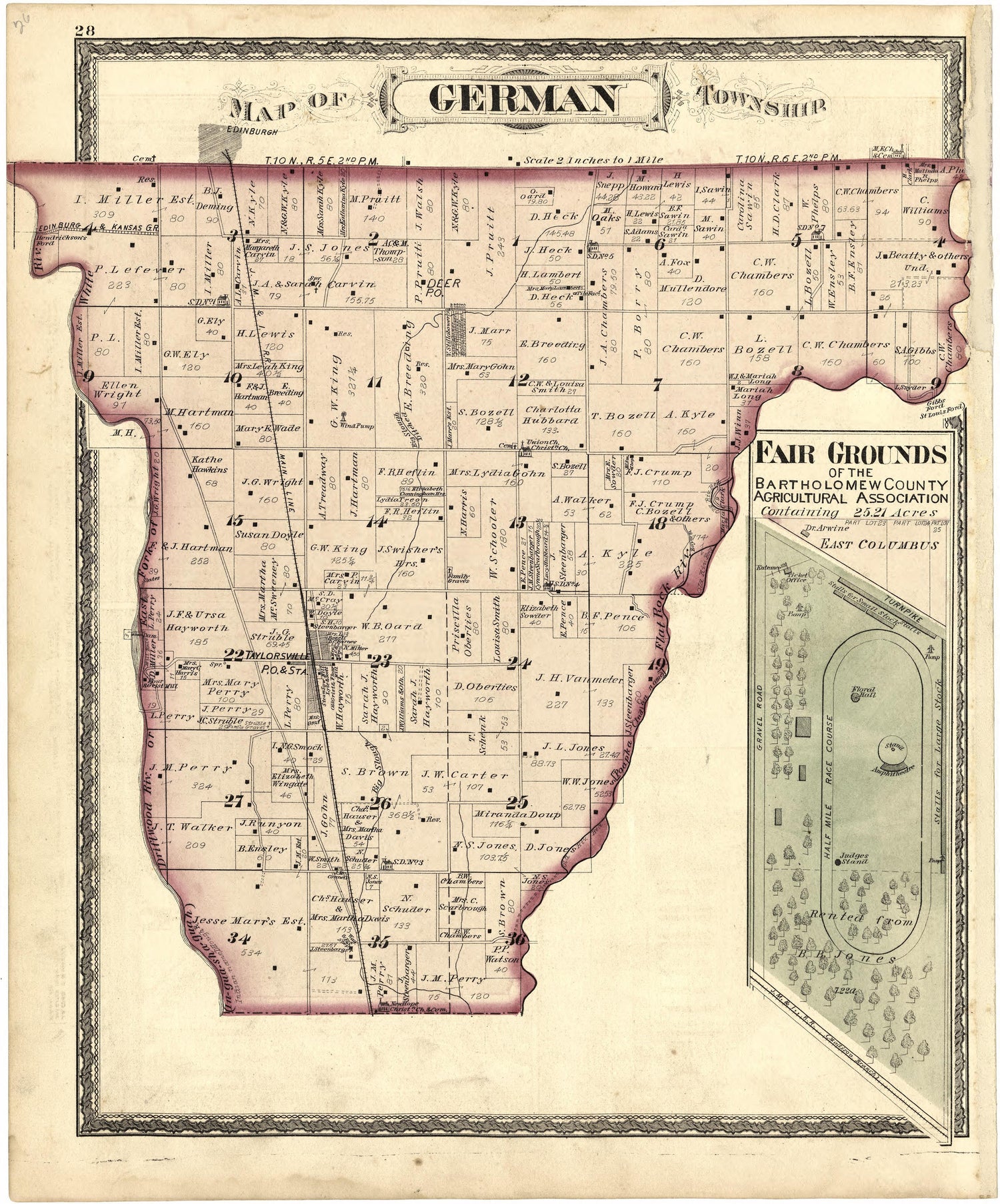 Map of German Township from Atlas of Bartholomew County, Indiana : to Which Are Added Various General Maps, History, Statistics, Illustrations, &amp; C. &amp; C. &amp; C 1879 by Relic Map Company