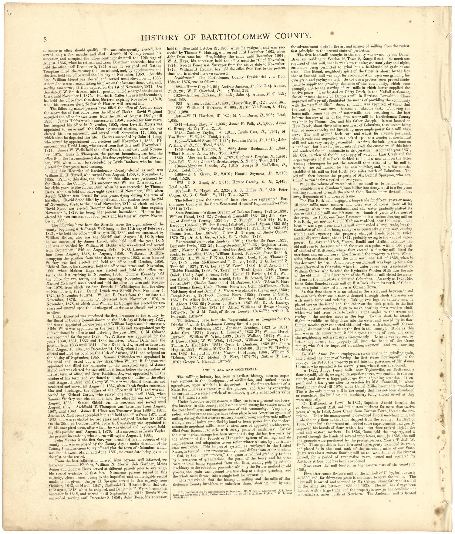 History of Bartholomew County from Atlas of Bartholomew County, Indiana : to Which Are Added Various General Maps, History, Statistics, Illustrations, &amp; C. &amp; C. &amp; C 1879 by Relic Map Company