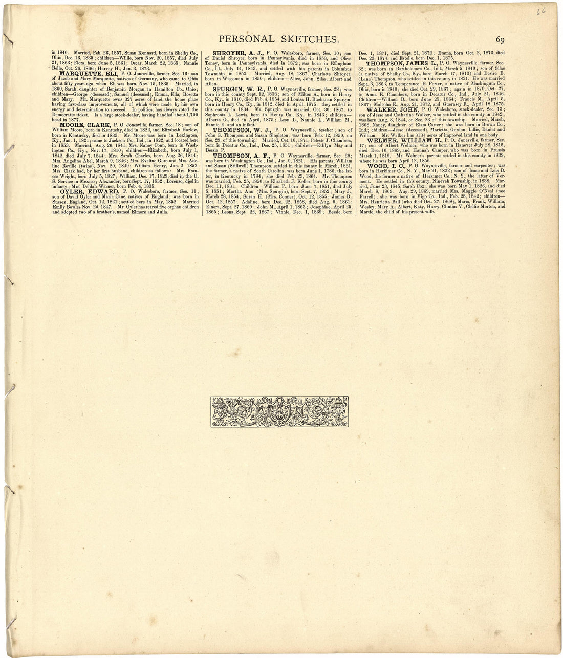 Personal Sketches from Atlas of Bartholomew County, Indiana : to Which Are Added Various General Maps, History, Statistics, Illustrations, &amp; C. &amp; C. &amp; C 1879 by Relic Map Company