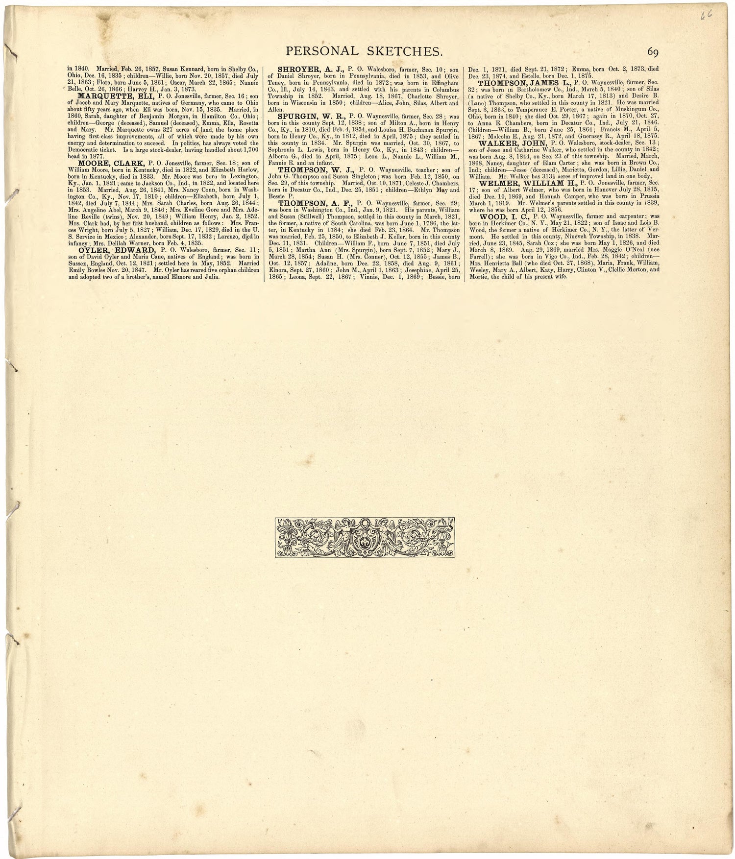 Personal Sketches from Atlas of Bartholomew County, Indiana : to Which Are Added Various General Maps, History, Statistics, Illustrations, &amp; C. &amp; C. &amp; C 1879 by Relic Map Company