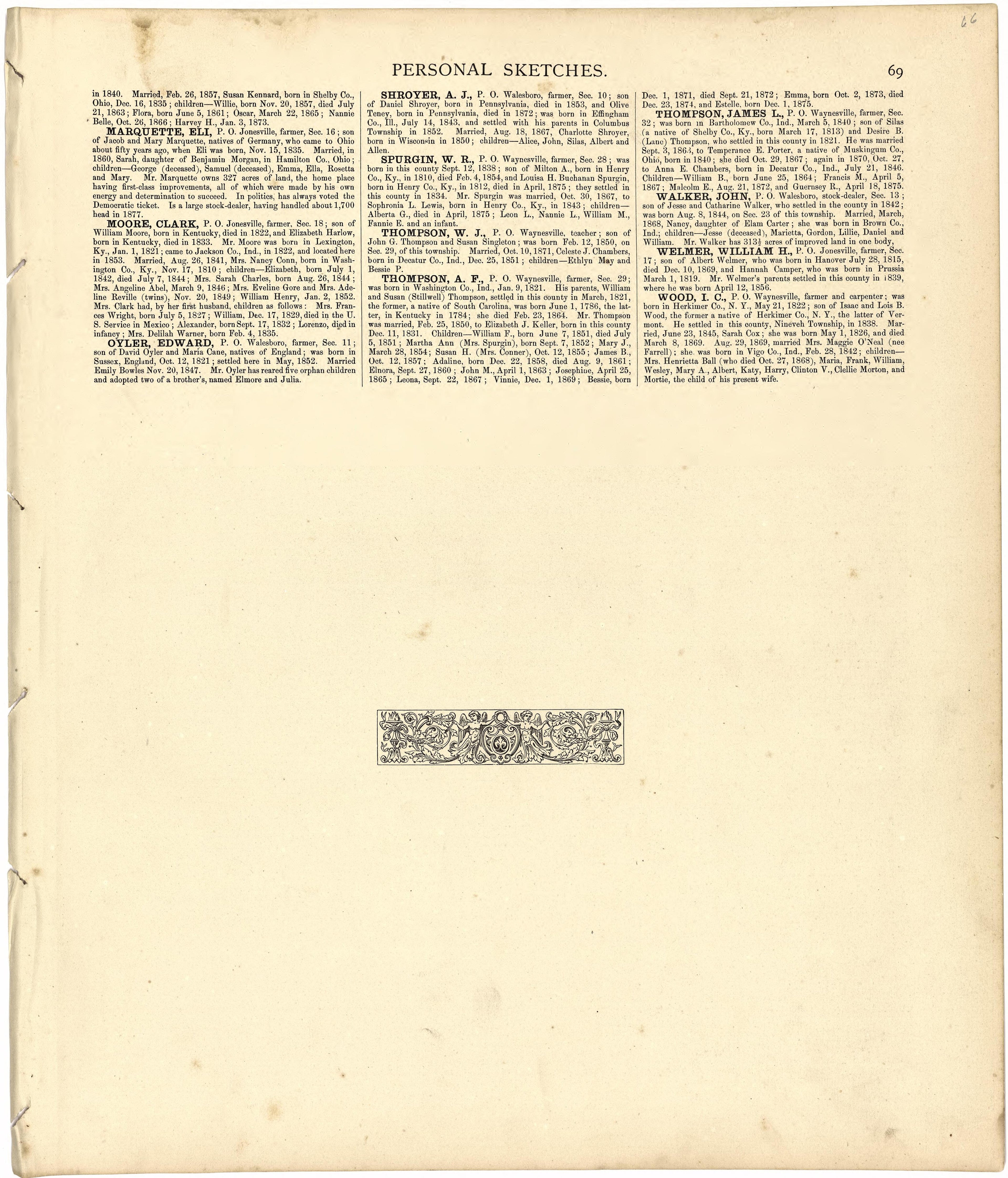 Personal Sketches from Atlas of Bartholomew County, Indiana : to Which Are Added Various General Maps, History, Statistics, Illustrations, &amp; C. &amp; C. &amp; C 1879 by Relic Map Company