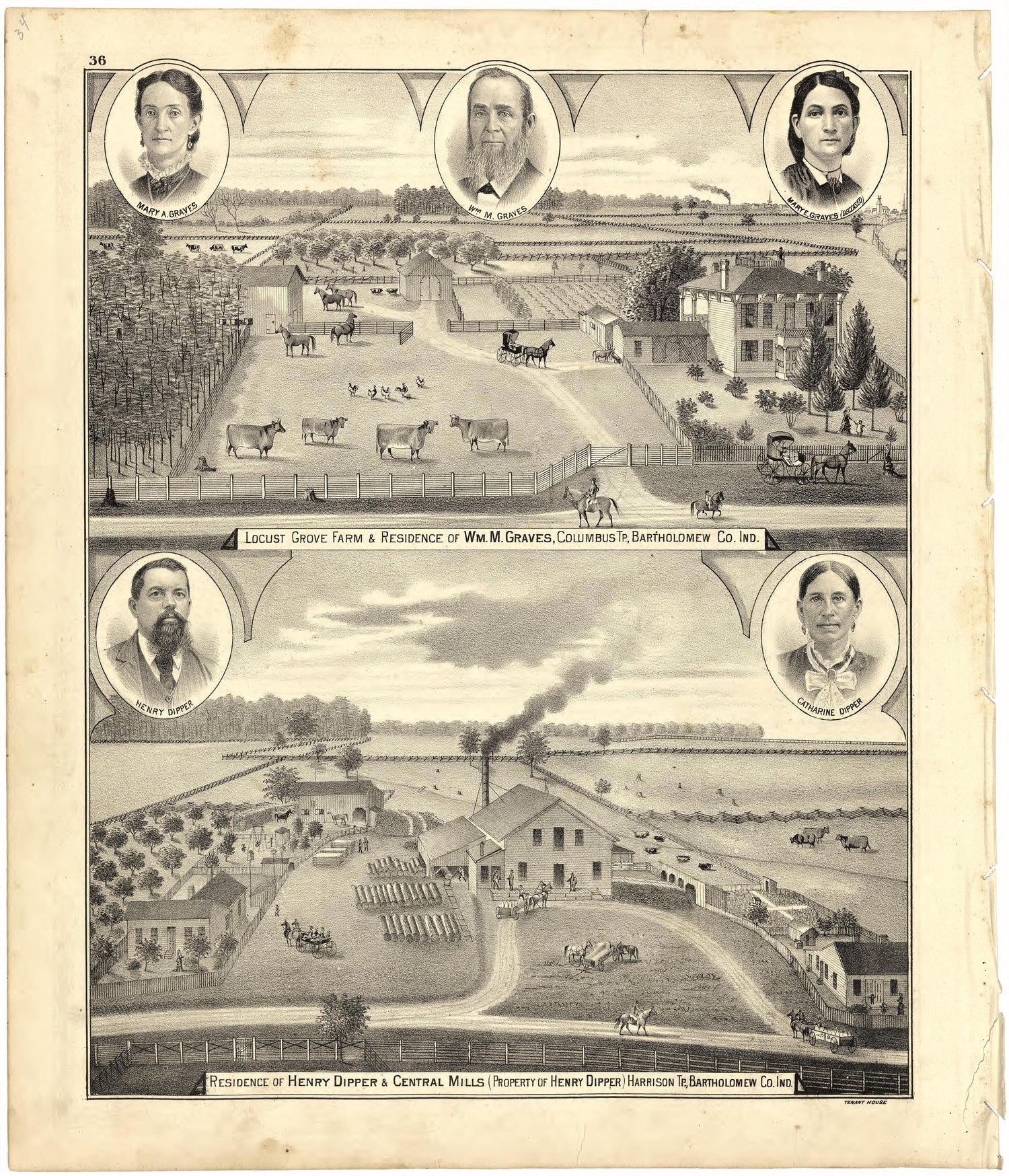 Illustrations of Residences from Atlas of Bartholomew County, Indiana : to Which Are Added Various General Maps, History, Statistics, Illustrations, &amp; C. &amp; C. &amp; C 1879 by Relic Map Company