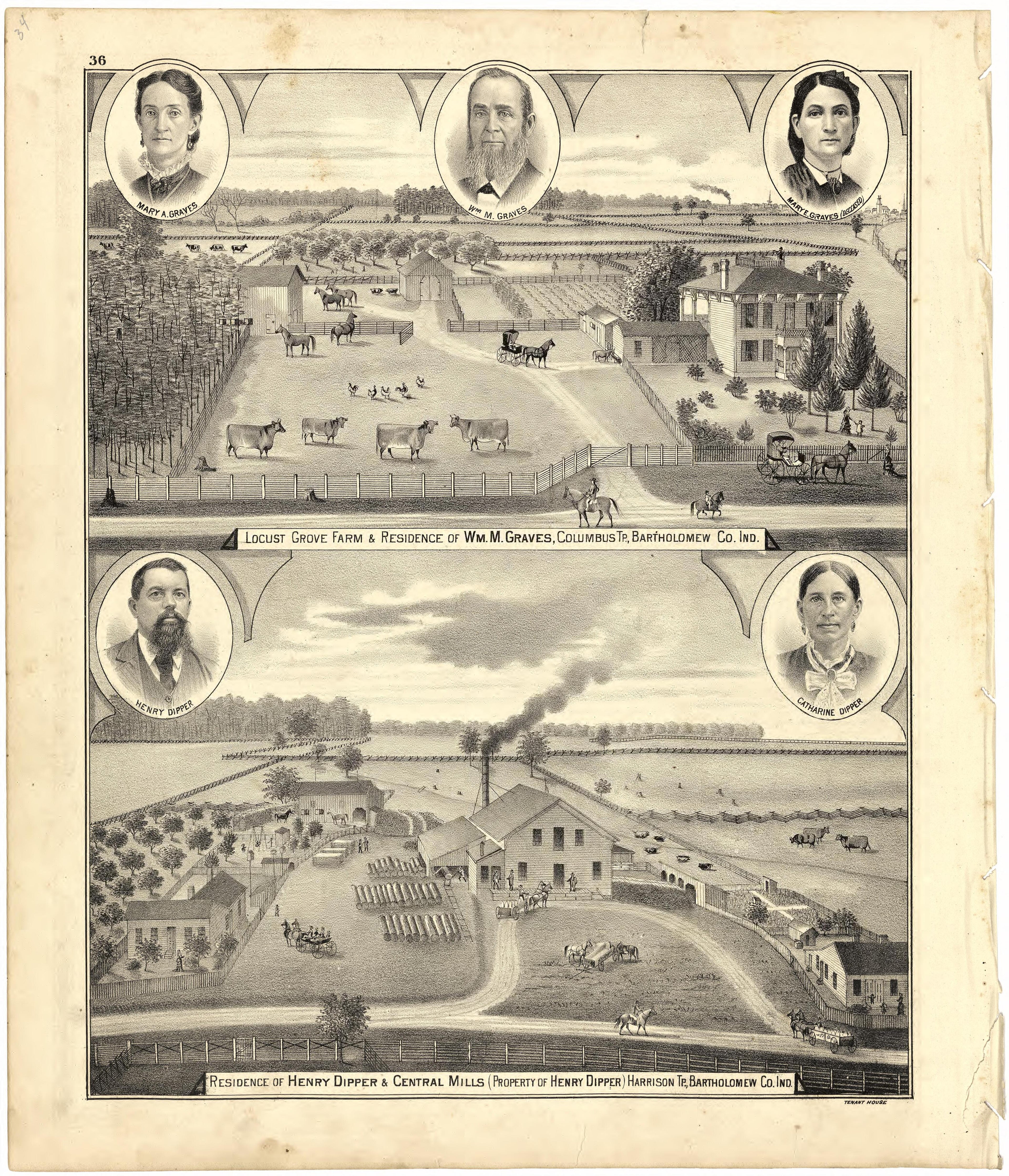 Illustrations of Residences from Atlas of Bartholomew County, Indiana : to Which Are Added Various General Maps, History, Statistics, Illustrations, &amp; C. &amp; C. &amp; C 1879 by Relic Map Company