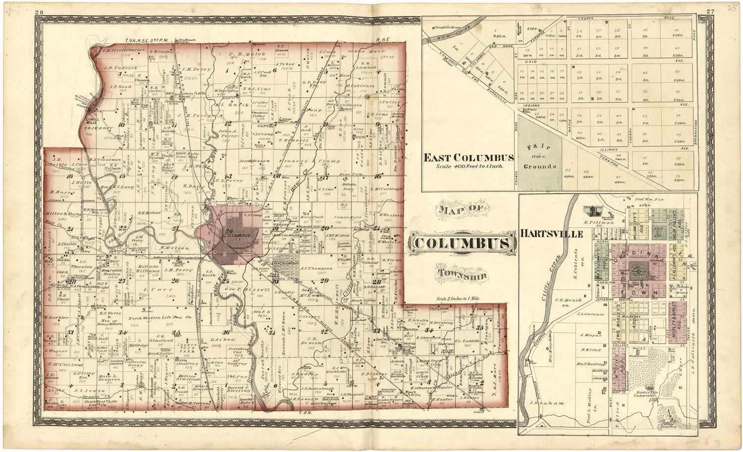 Map of Columbus Township from Atlas of Bartholomew County, Indiana : to Which Are Added Various General Maps, History, Statistics, Illustrations, &amp; C. &amp; C. &amp; C 1879 by Relic Map Company