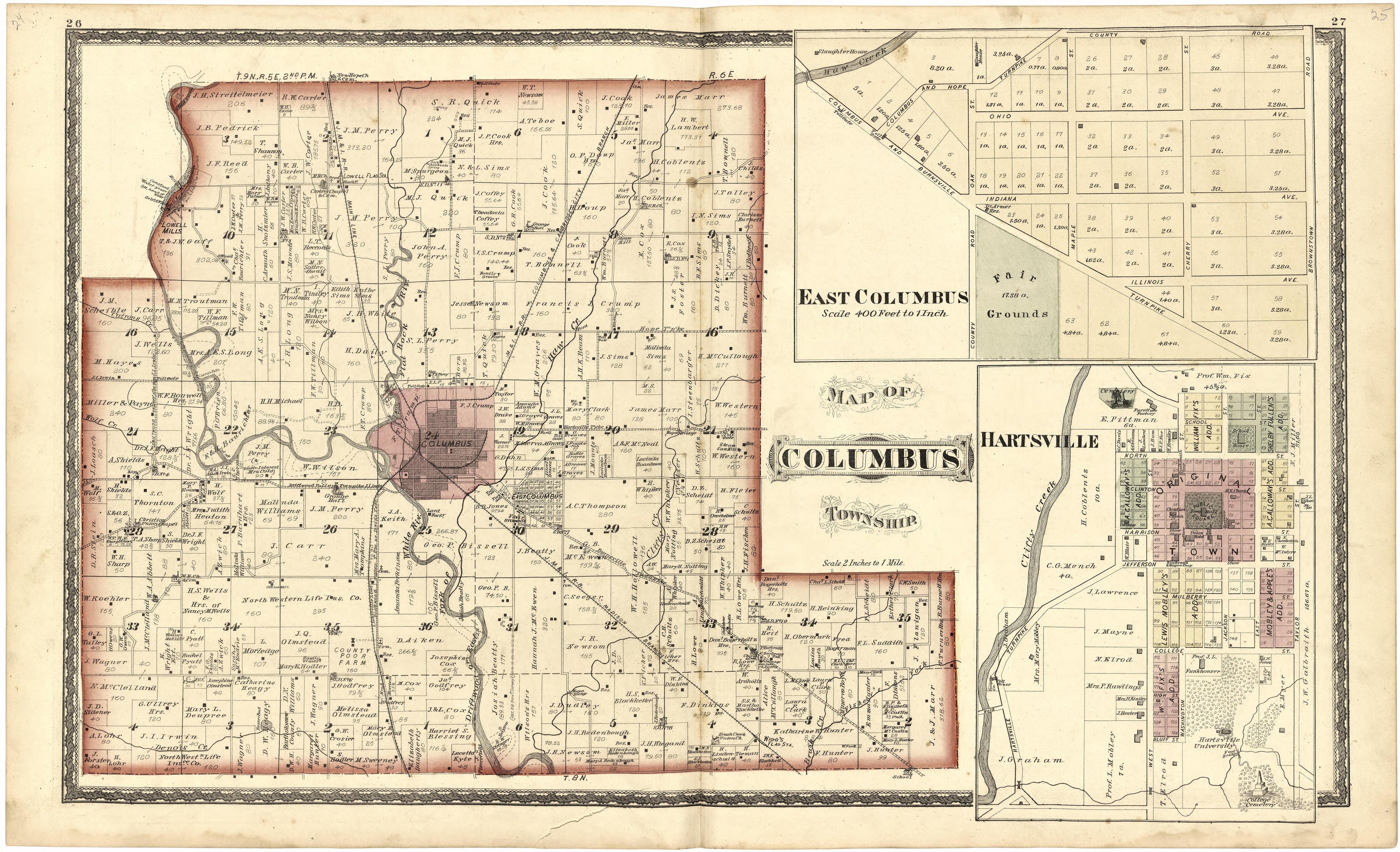 Map of Columbus Township from Atlas of Bartholomew County, Indiana : to Which Are Added Various General Maps, History, Statistics, Illustrations, &amp; C. &amp; C. &amp; C 1879 by Relic Map Company