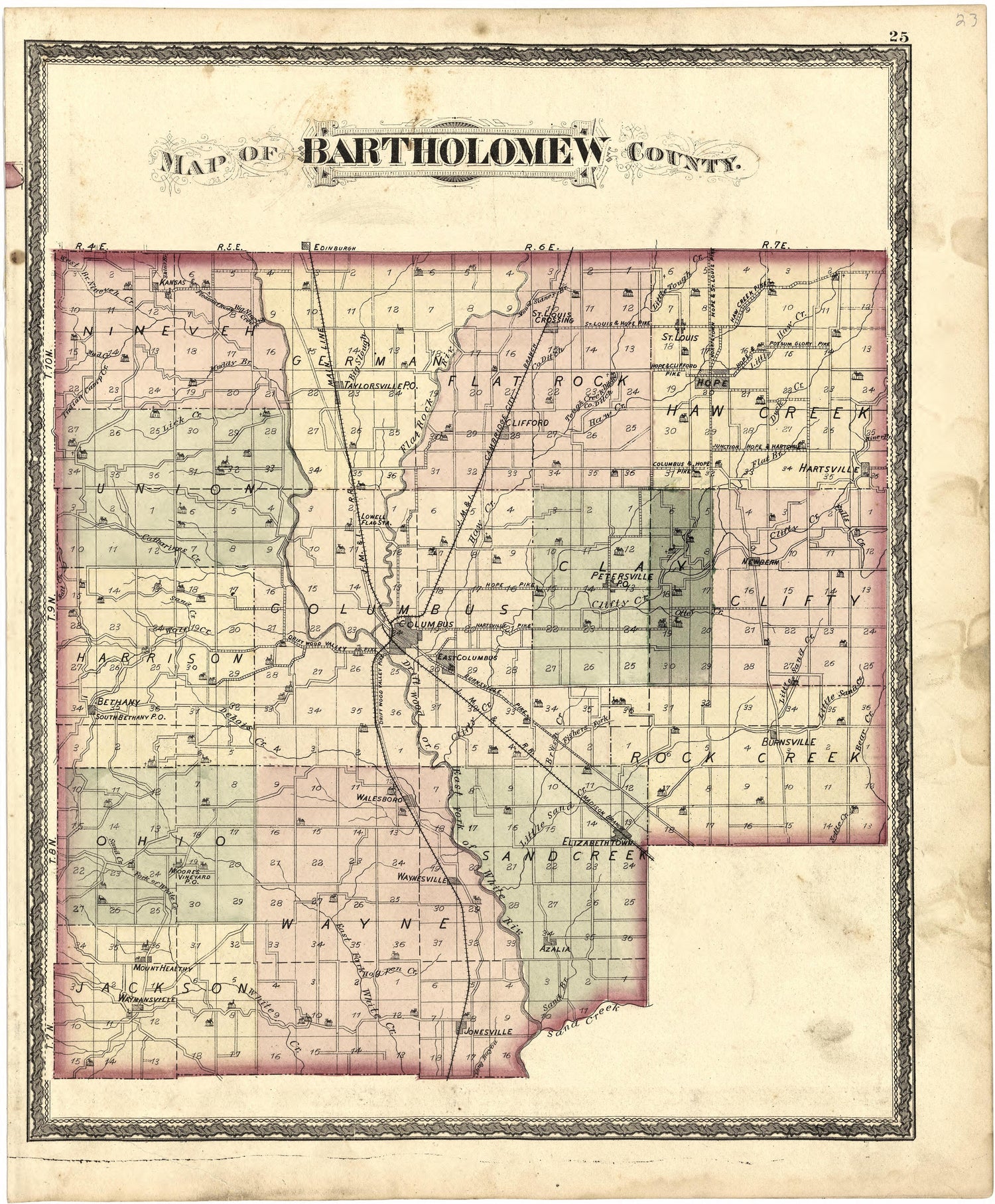 Map of Bartholomew County from Atlas of Bartholomew County, Indiana : to Which Are Added Various General Maps, History, Statistics, Illustrations, &amp; C. &amp; C. &amp; C 1879 by Relic Map Company