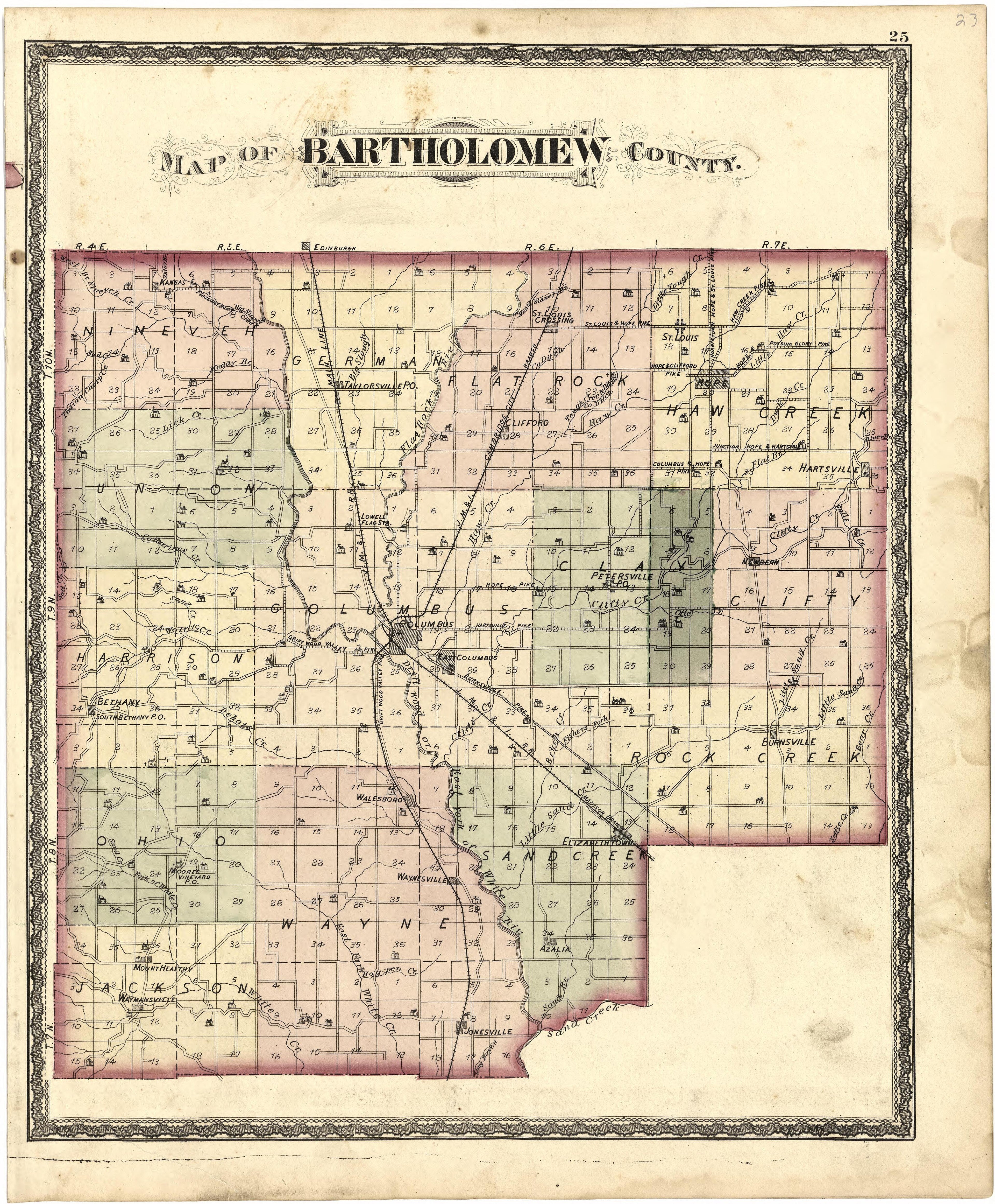 Map of Bartholomew County from Atlas of Bartholomew County, Indiana : to Which Are Added Various General Maps, History, Statistics, Illustrations, &amp; C. &amp; C. &amp; C 1879 by Relic Map Company