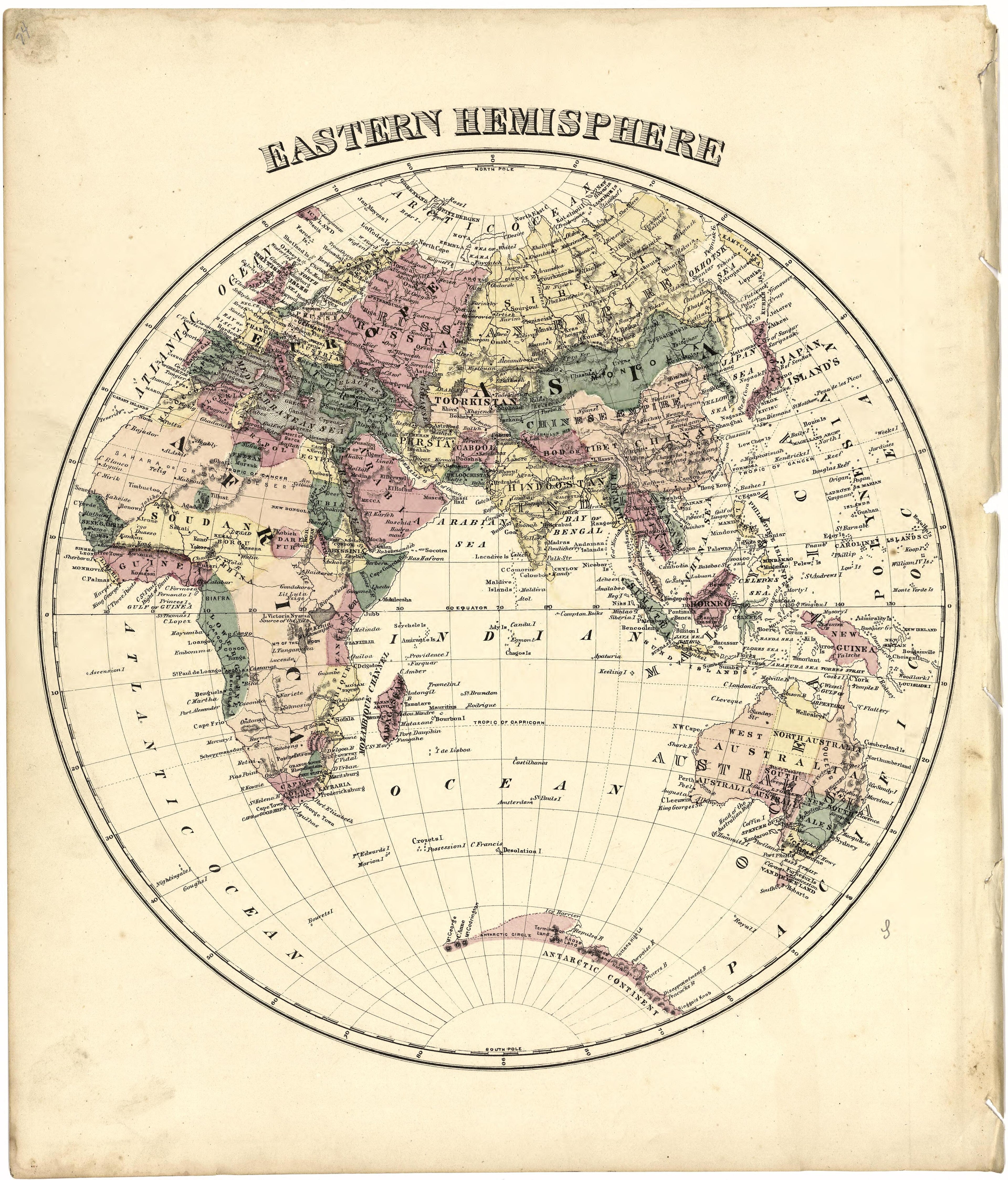 Eastern Hemisphere from Atlas of Bartholomew County, Indiana : to Which Are Added Various General Maps, History, Statistics, Illustrations, &amp; C. &amp; C. &amp; C 1879 by Relic Map Company